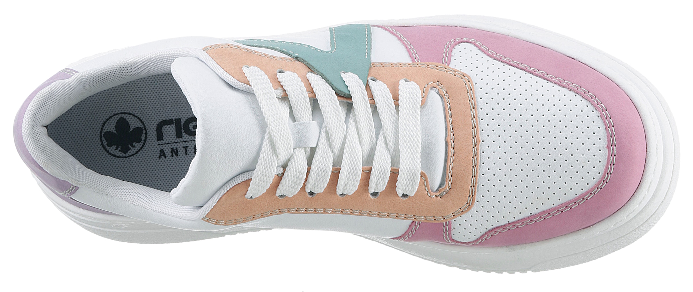 Rieker Plateausneaker, mit pastellfarbenen Kontrasten, Freizeitschuh, Halbschuh, Schnürschuh