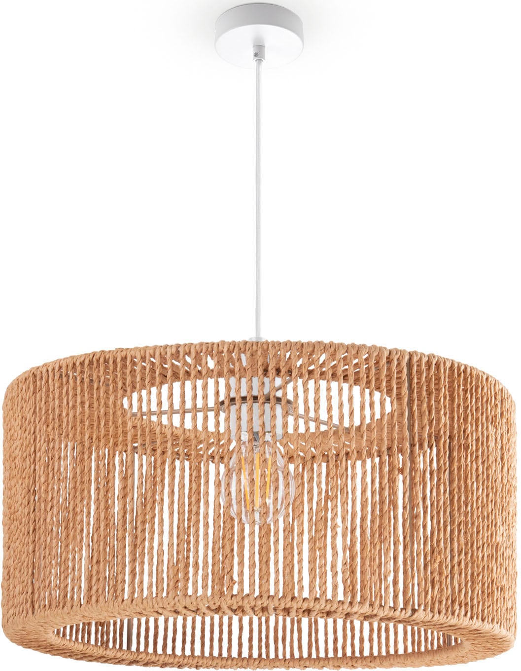 Paco Home Pendelleuchte »Hugo Reyna«, Leuchtmittel E27 | ohne Leuchtmittel, Wohnzimmer Rattan Optik Esszimmer Boho Lampenschirm Papier Groß