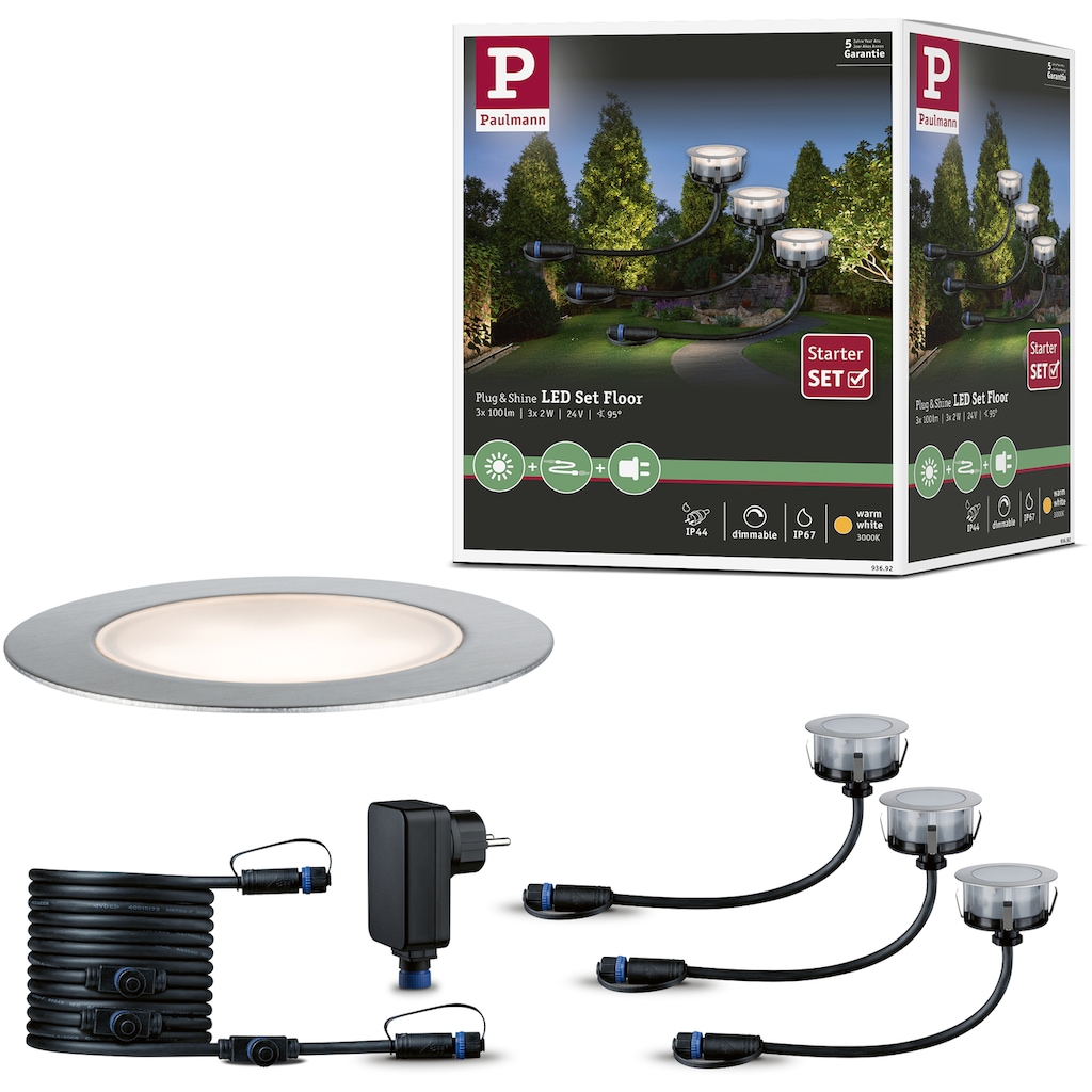 Paulmann LED Einbauleuchte »Plug & Shine«, 3 flammig-flammig, LED-Modul, IP65 3000K