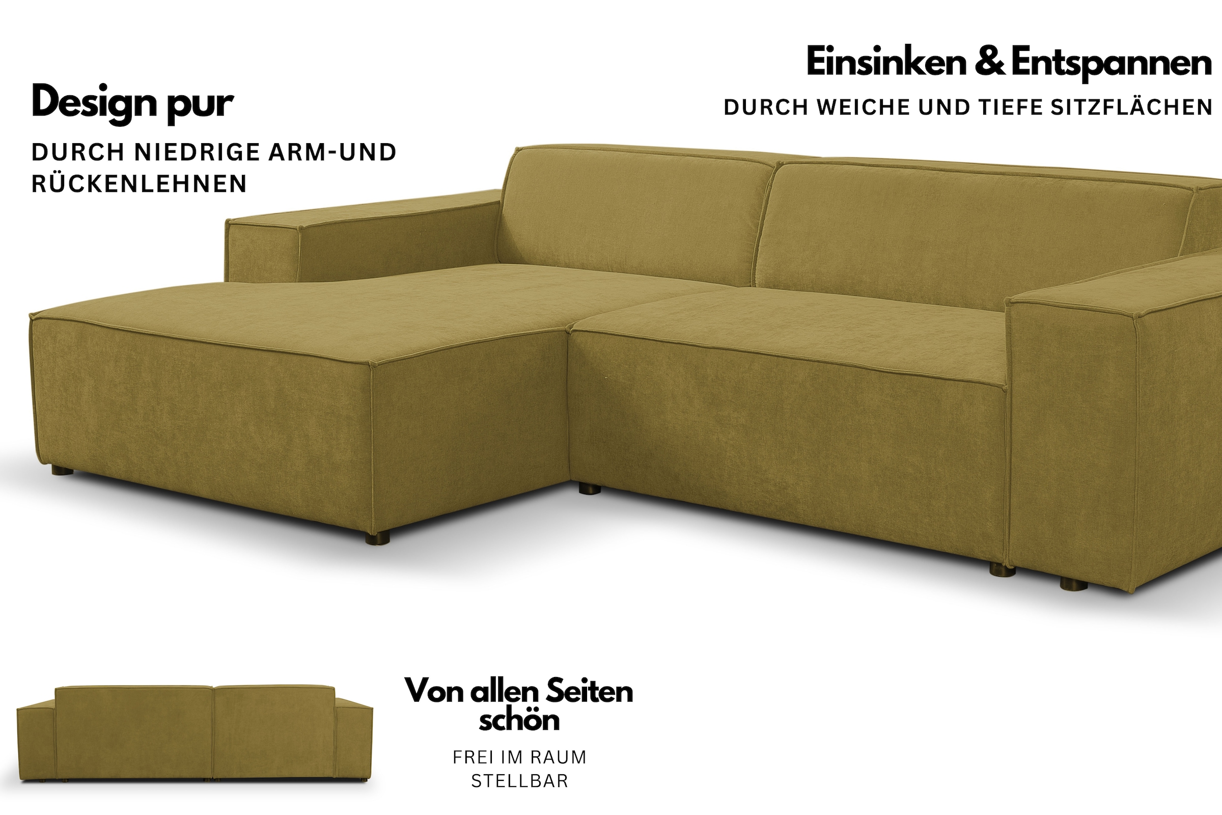 WERK2 Ecksofa »Trento 268 x 163 cm zeitlos, elegant & bequem, kubisches Design« Cord, L-Form,  extra weiche und tiefe Sitzfläche