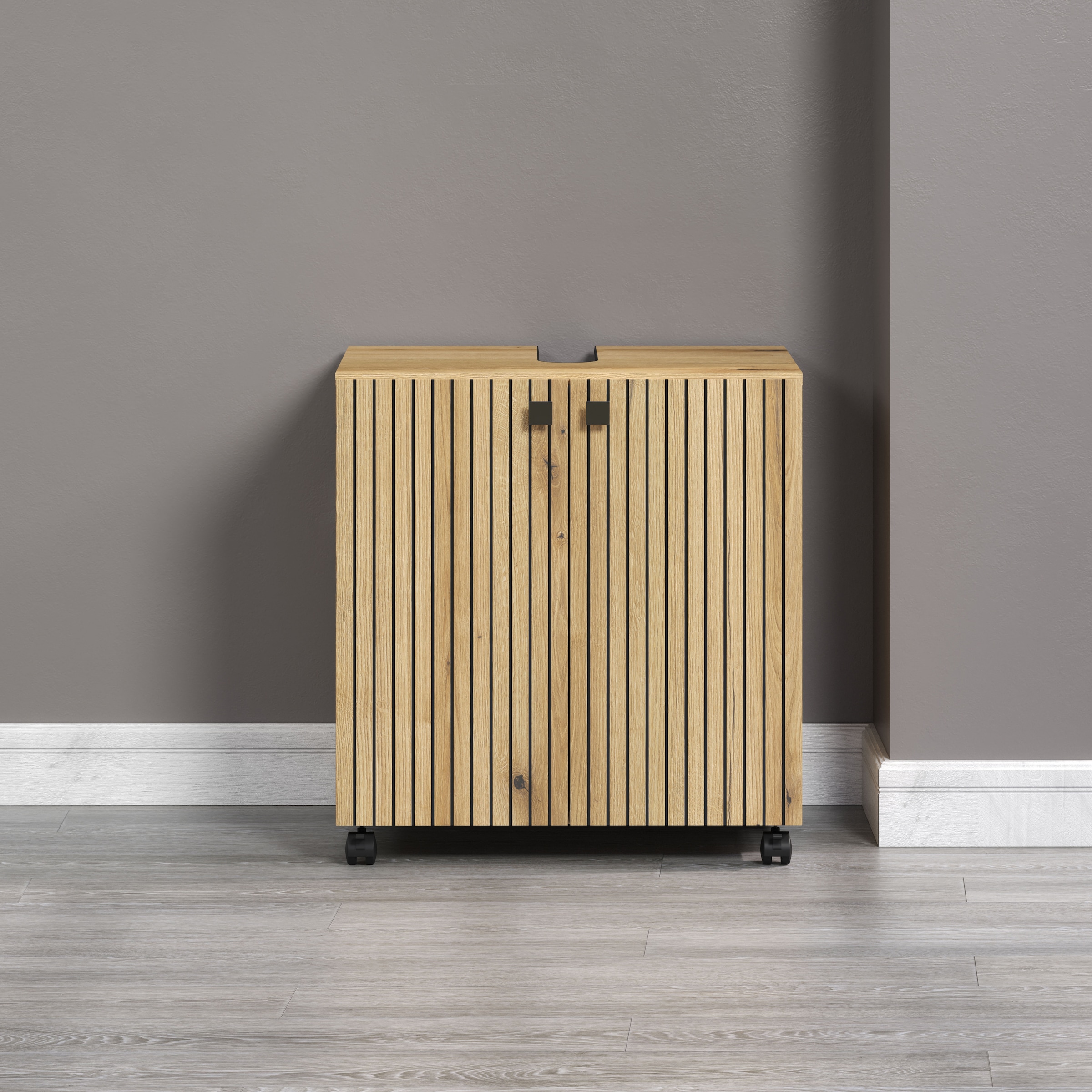 welltime Waschbeckenunterschrank »Amrum«, (1 St.), BxHxT 80 x 64 x 42cm Waschbeckenunterschrank Eiche Rillenoptik