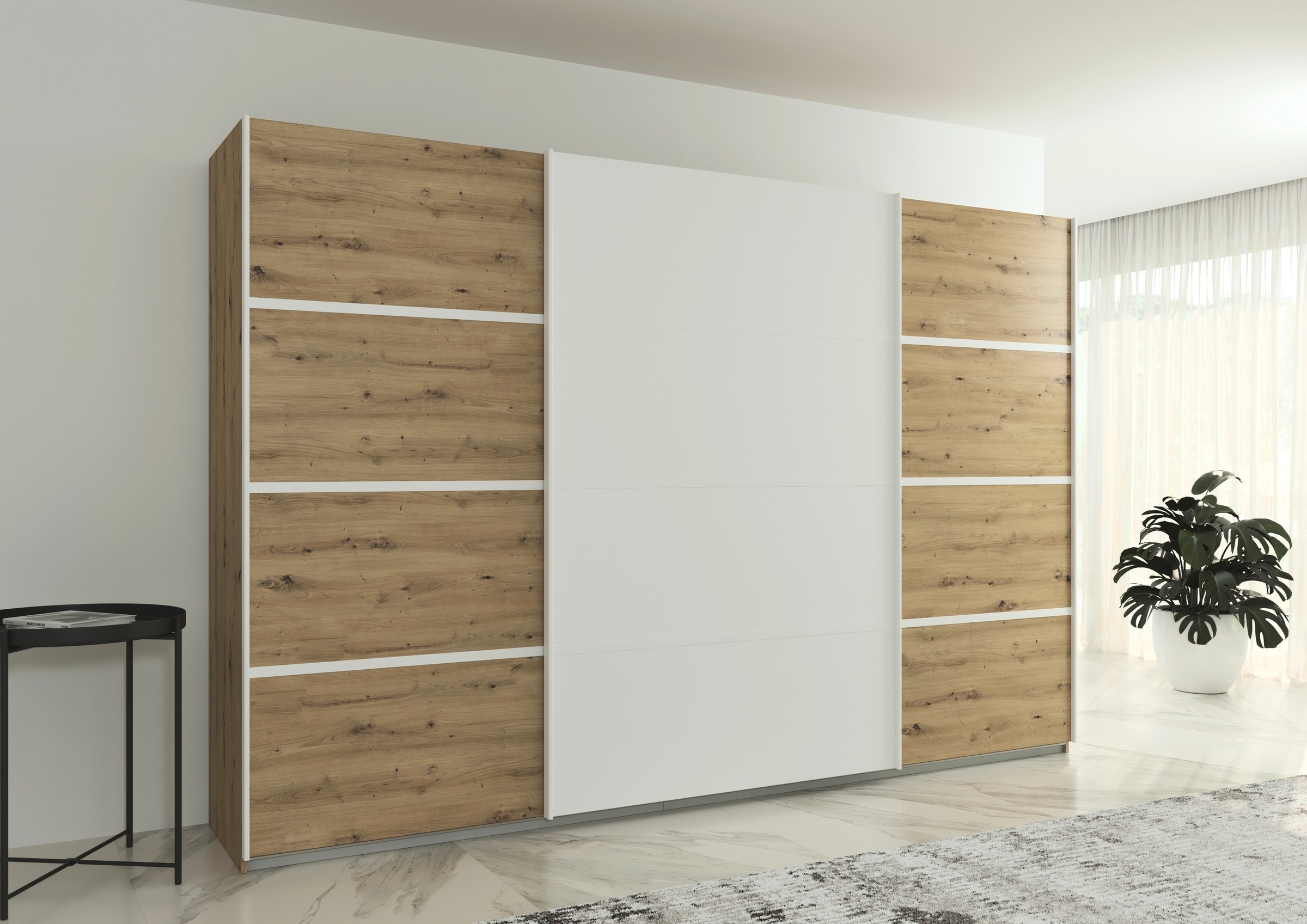 rauch Kleiderschrank »Schwebetürenschrank Garderobe Schrank TOP ANGEBOT Avola«, (in 3 verschiedenen Ausstattungen BASIC/CLASSIC/PREMIUM), mit eleganten Zierleisten in Chrom, Schwarz oder Weiß MADE IN GERMANY