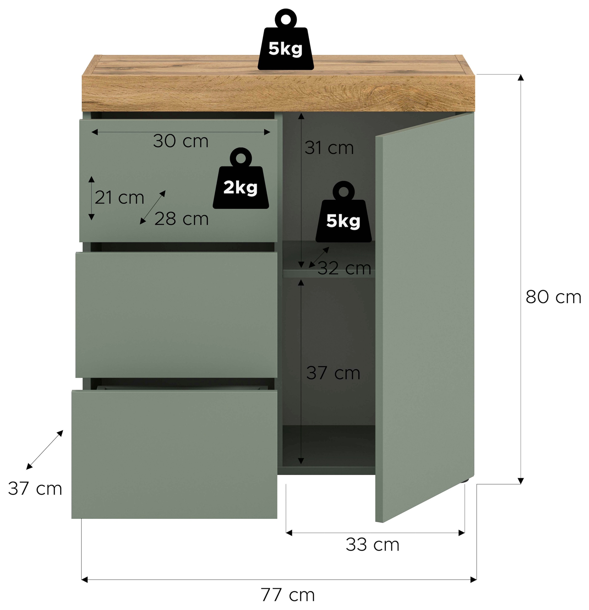 OTTO home Kommode »MAMBO, Breite 77cm, 1 Tür, 3 Schubkästen, push-2-open« 2 farbige Ausführung, in verschiedenen Farben erhältlich, 1 Stk. tlg. Kommode, Anrichte, Wohnzimmer, Schlafzimmer