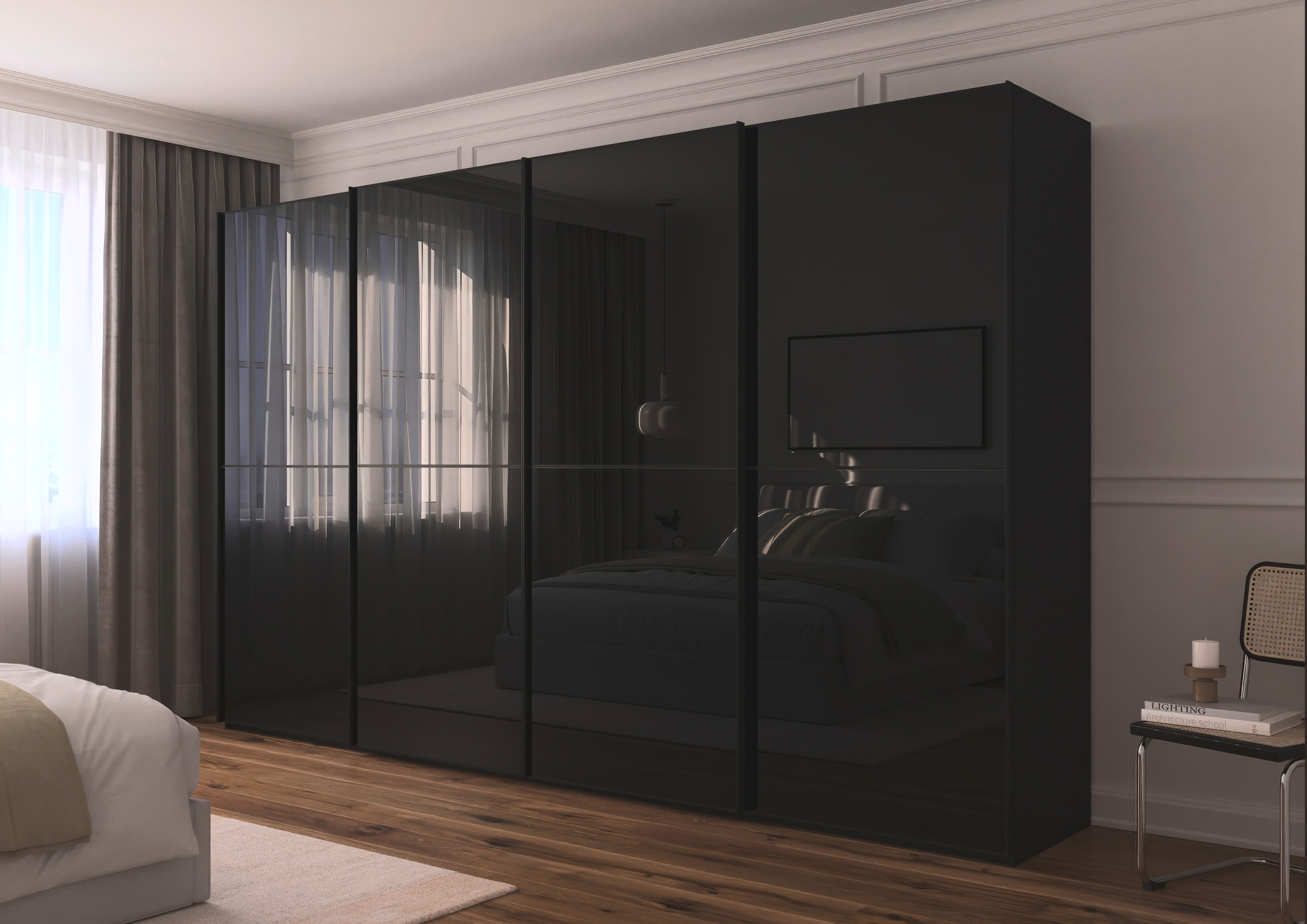 rauch Schwebetürenschrank »Kleiderschrank Schrank Garderobe Schlafzimmerschrank SCALE-DUO«, edle zweigeteilte Türen Glas-Front mit 3 Zierleisten MADE IN GERMANY