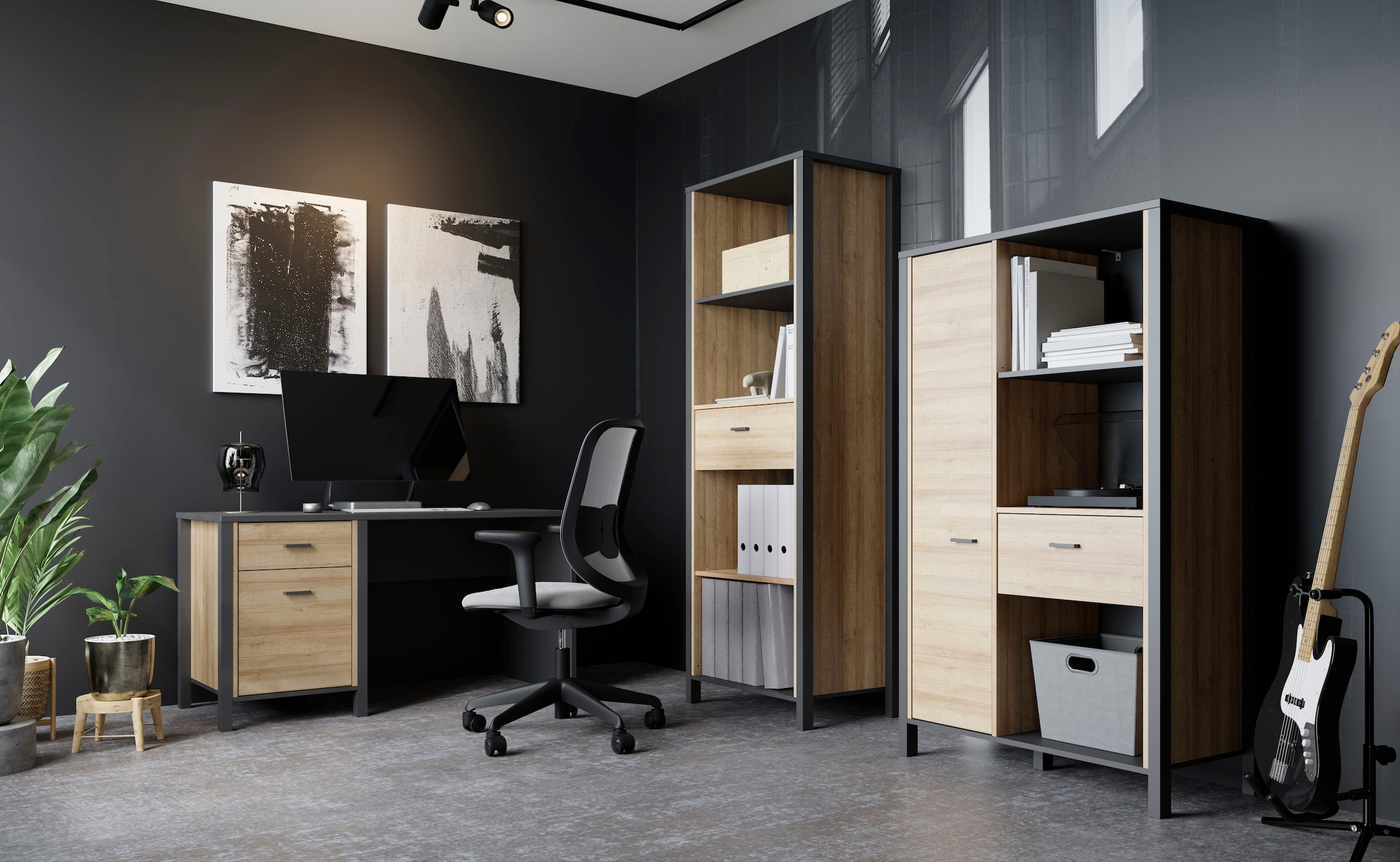 FORTE Schreibtisch »High Rock«, mit Tür & Schublade, Industrial-Look, Knieblende, Breite 120 cm