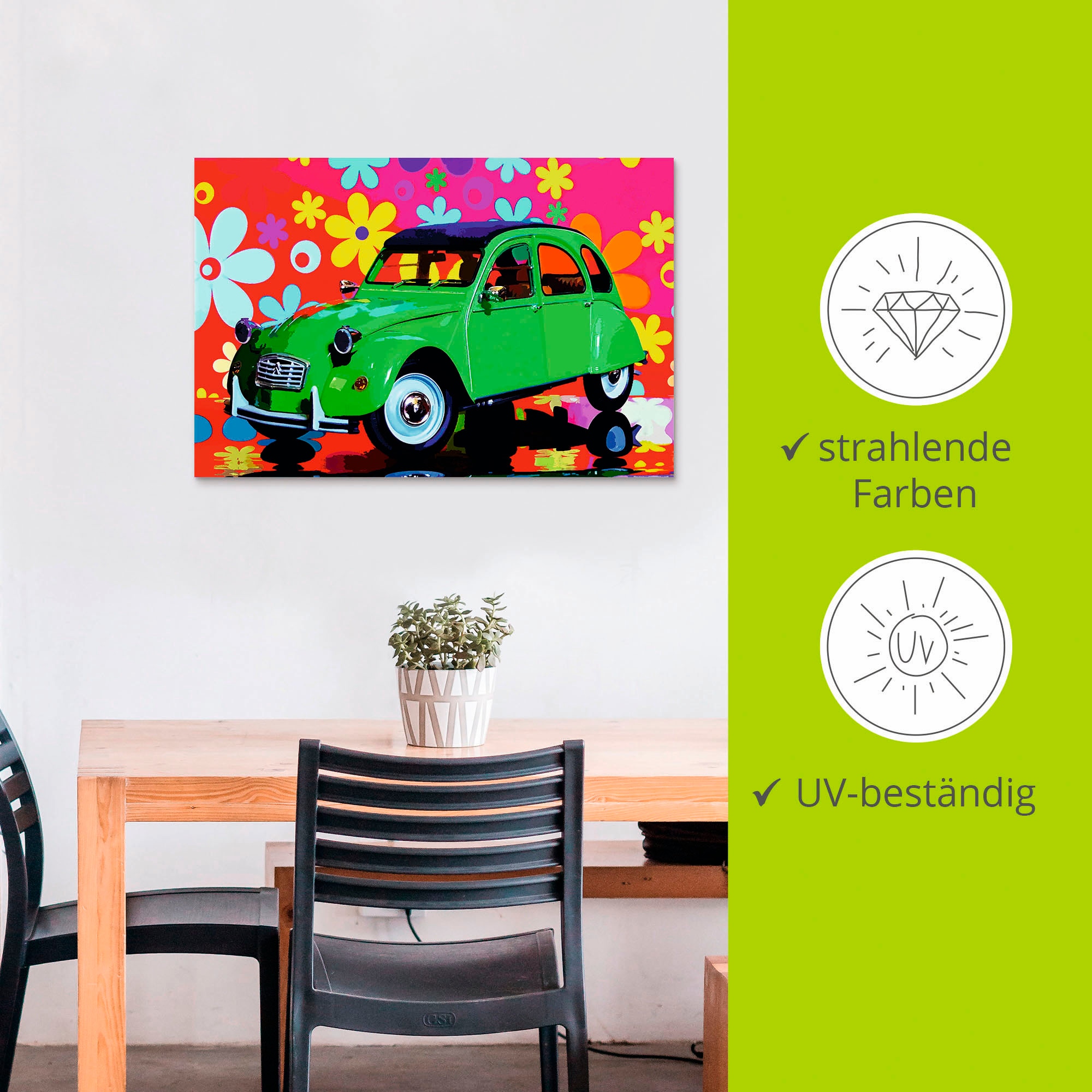 Artland Wandbild »CitroÃ«n 2CV grün«, Auto, (1 St.), als Alubild, Outdoorbild, Leinwandbild, Poster in verschied. Größen