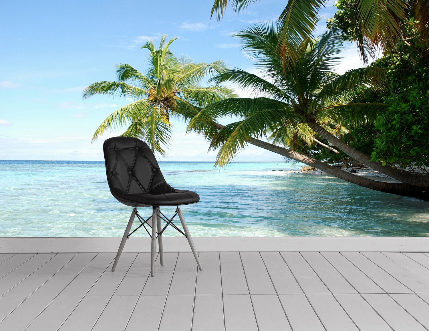 queence Fototapete »Palmen am Meer«, bedruckt-Meer-Motiv-natürlich-realistisch-Strand, Wandpaneele, selbstklebend, Tapete, Sticker, Wanddeko, XXL-Fotomotiv
