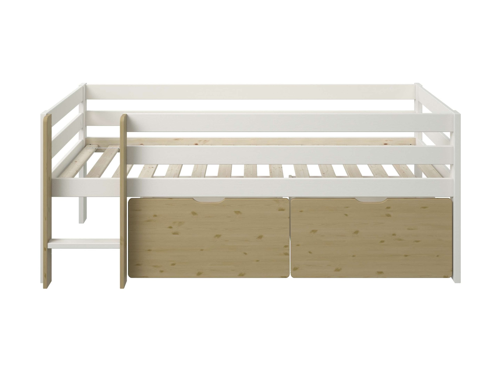 OTTO home Kinderbett »Tide, maximaler Stauraum durch Schubkästen, Massivholz« Kinderbett inklusive Lattenrost und 2 Bettkästen, 4 tlg. Hochbett mit Rausfallschutz, Made in EU