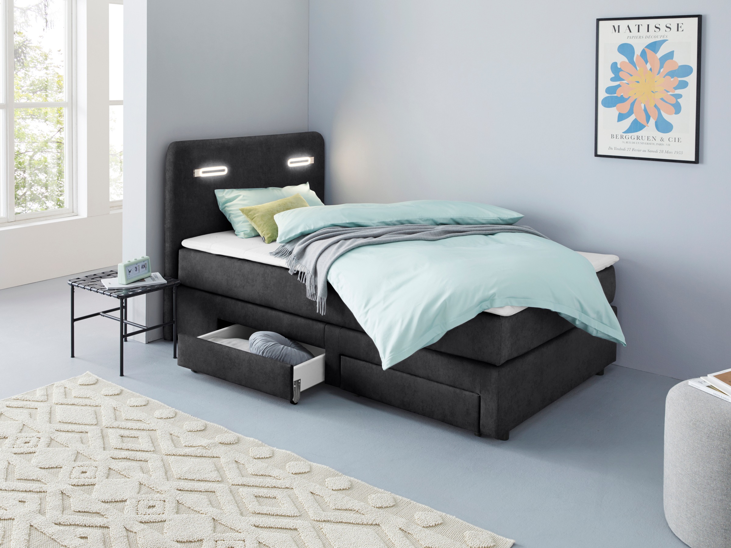 INOSIGN Boxbett »Luan«, Schubkästen, LED-Beleuchtung und Topper, in Breite 120 cm und 180 cm