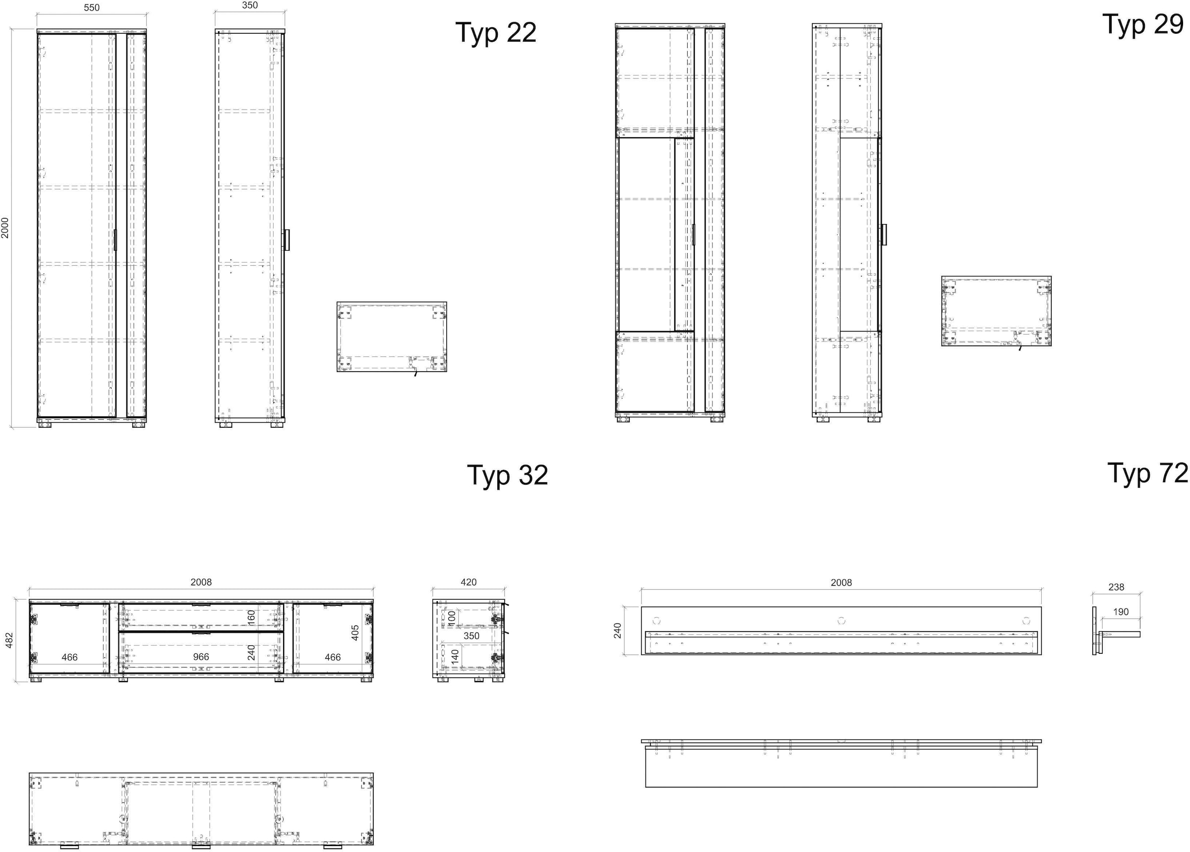 INOSIGN Wohnwand »LONG ISLAND«, (Set, 4 St.), in moderner Trendfarbe,inklusive senkrechter Beleuchtung,Breite 330 cm