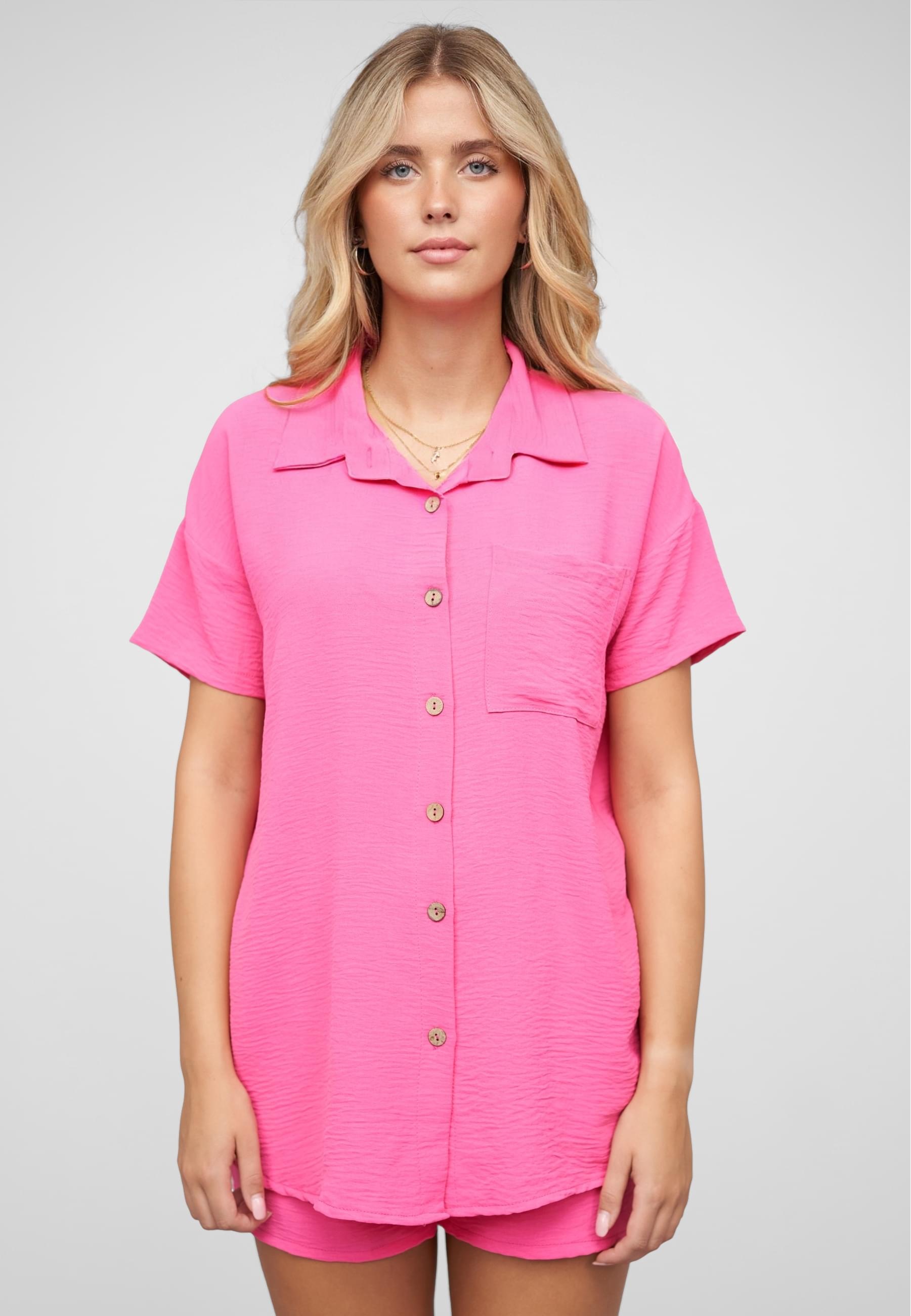 CLOUD 5IVE Langarmhemd »CLOUD 5IVE Musselin Kurzarm Hemd mit Knopfleiste und Brusttasche«