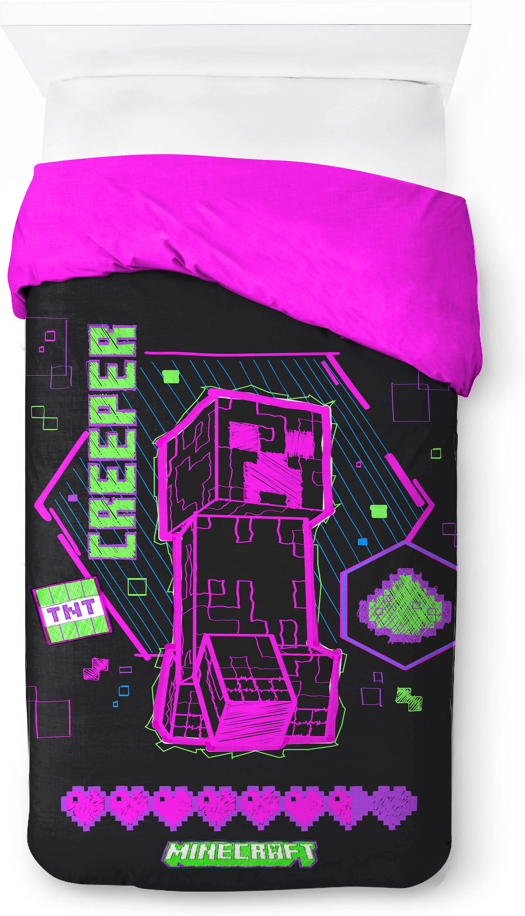 Minecraft Kinderbettwäsche »Minecraft Cyber Neon« 2 100% Baumwolle