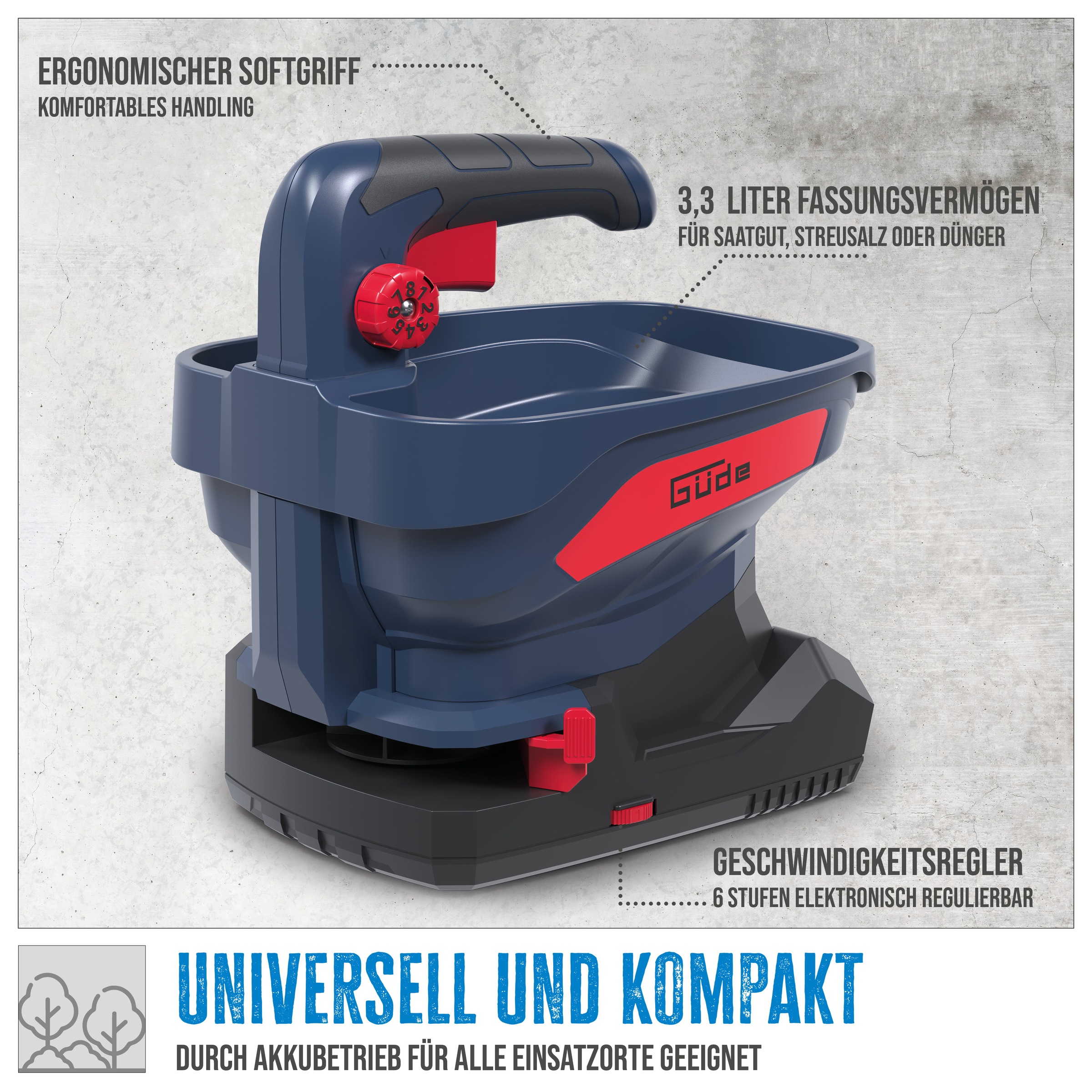 Güde Handstreuer »Akku Universalstreuer »GUS 18-201-05«« für: Samen und Streusalz, Streubreite 5m, Inkl 1x Akku und Ladegerät