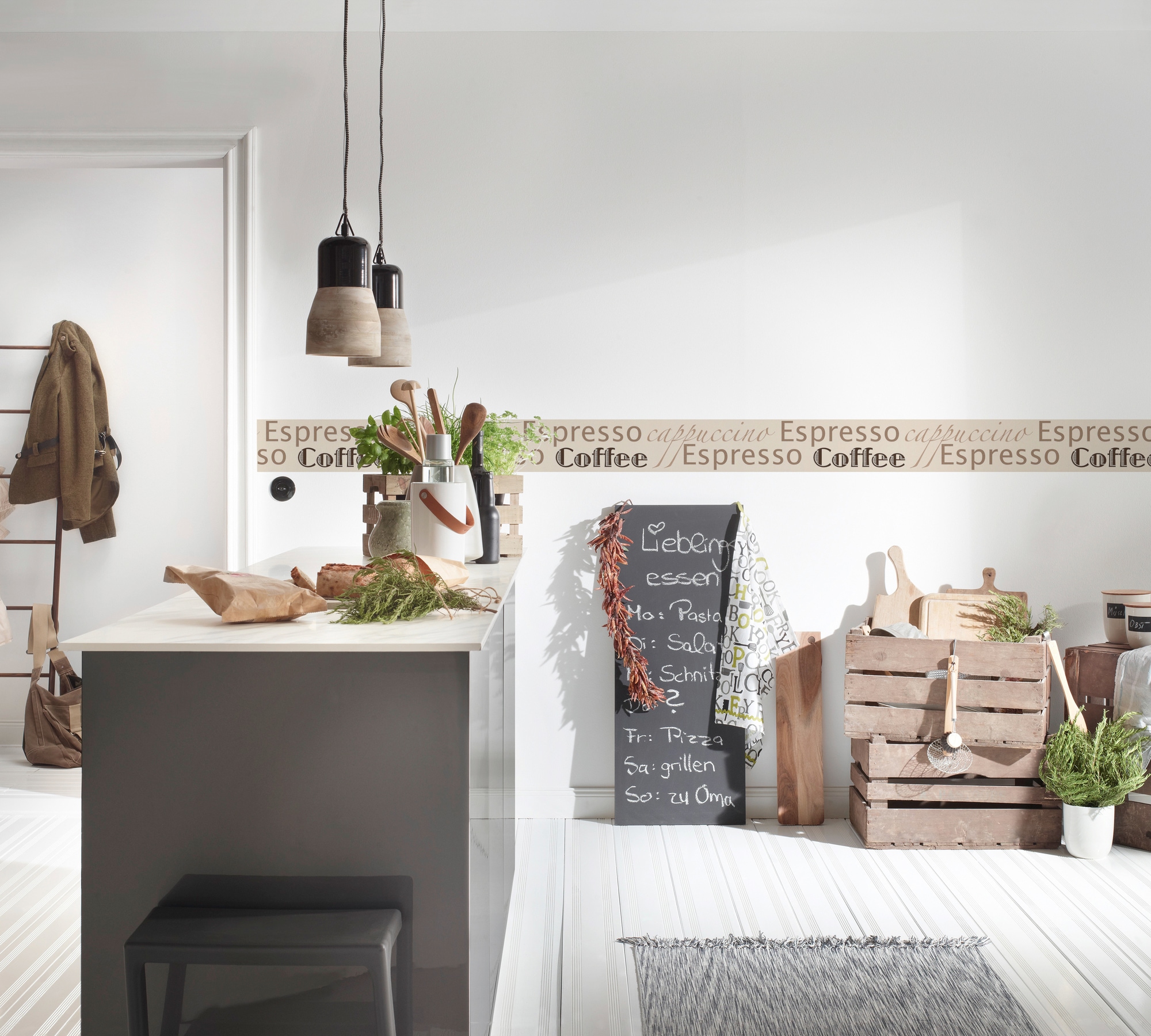A.S. Création Bordüre »Only Borders«, mit Schrift-Motiv-gemustert, Kaffee Bordüre Selbstklebend Borte Wohnzimmer Schlafzimmer Küche Optik