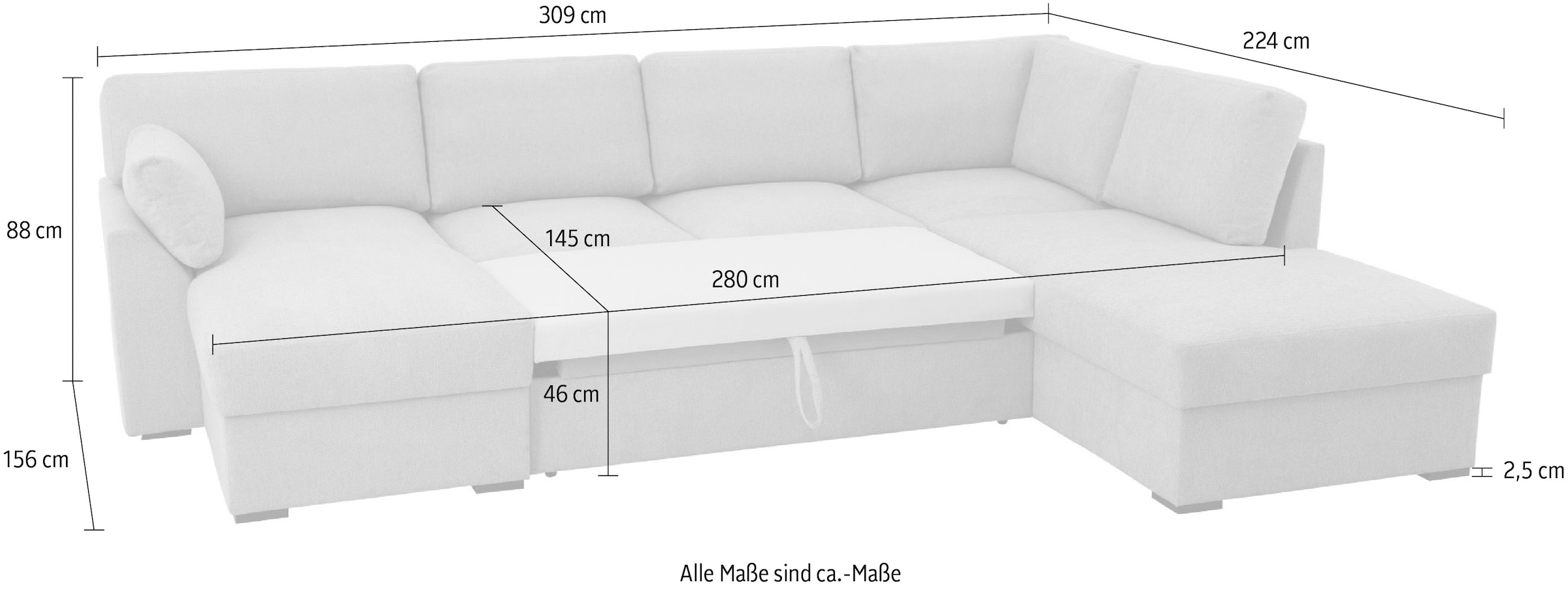 Home affaire Wohnlandschaft »Citry«, Breite 309 cm, Chenille, Bettfunktion, Bettkasten, U-Form