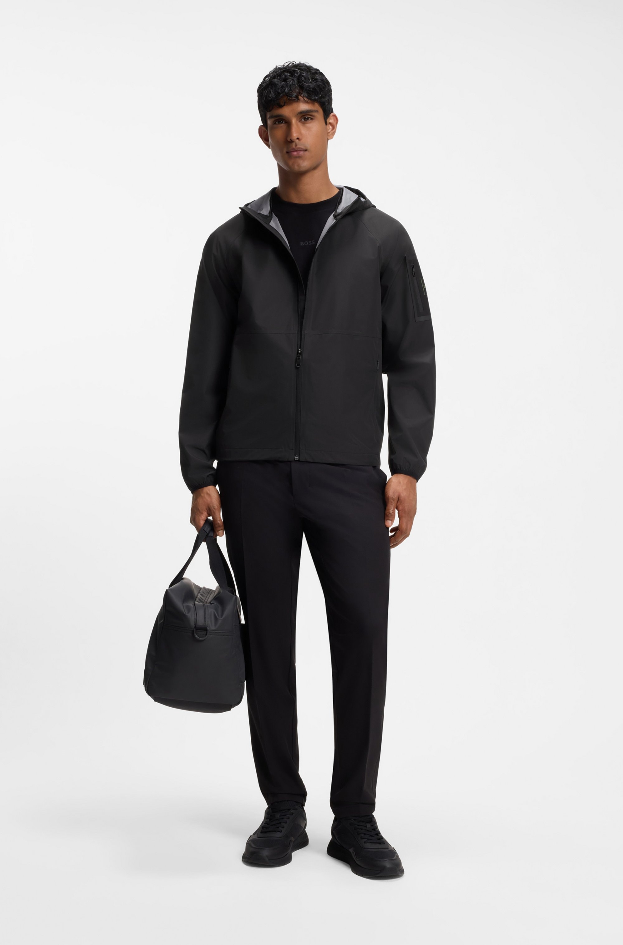 BOSS GREEN Regenjacke mit Kapuze wasserabweisende Ausrüstung, Regular Fit, Ärmeltasche