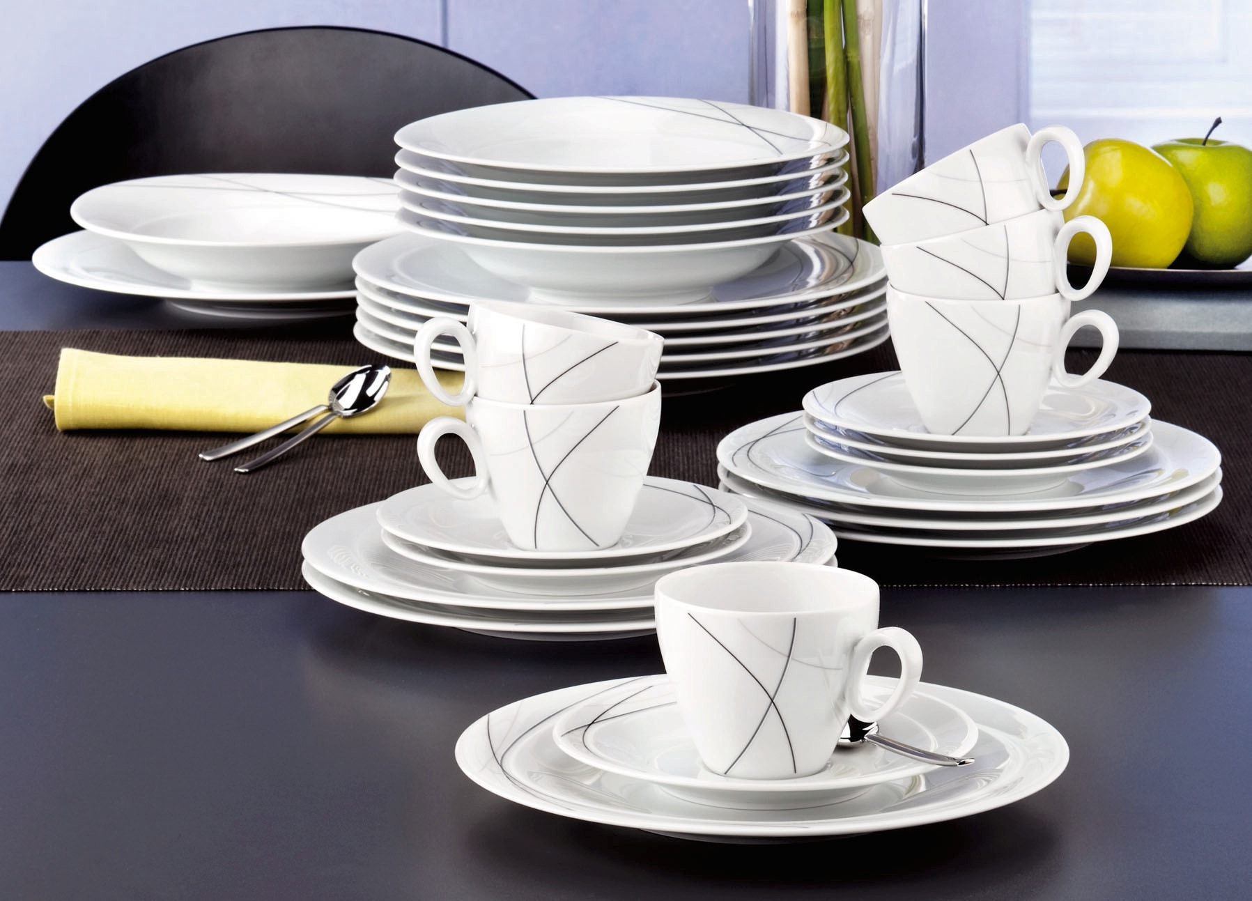 Seltmann Weiden Kombiservice »Geschirr-Set, Service Trio Highline«, (Set, 30 tlg.), Teller, Tassen, Untertassen, Made in Germany, 30 Teile, für 6 Personen