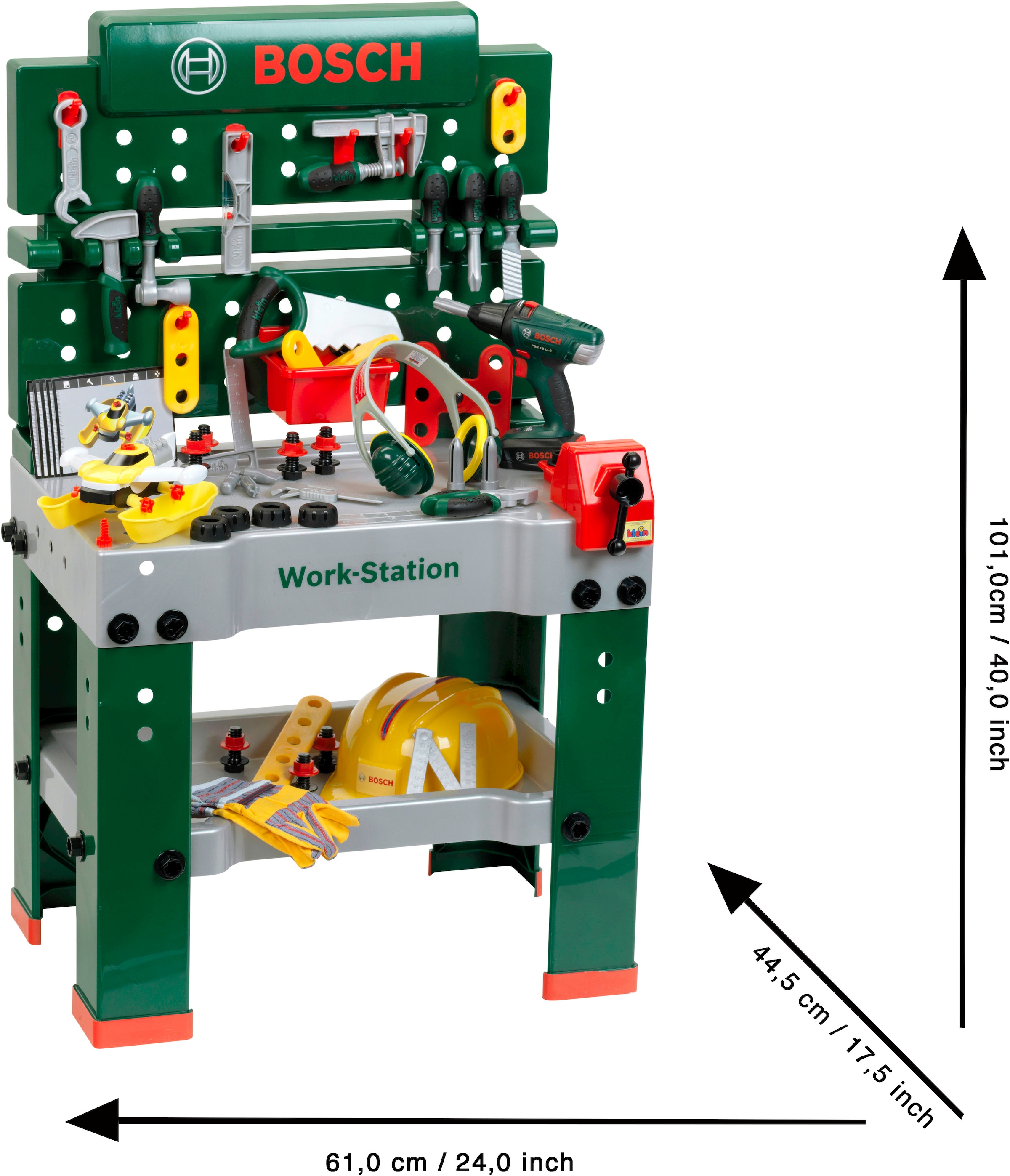 Klein Spielwerkbank »BOSCH-Workstation Mega, mit Handwerker Set«, mit BOSCH Akkuschrauber; Made in Germany