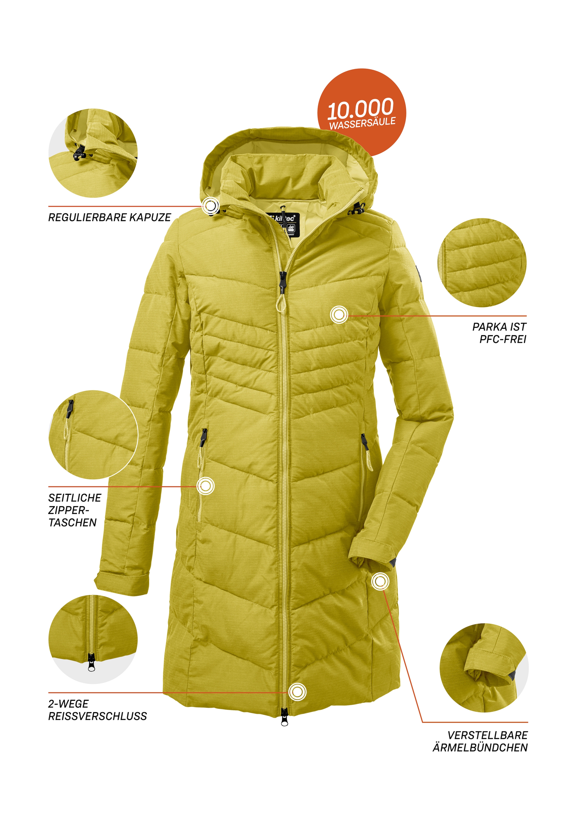Killtec Steppmantel »KOW 150 WMN QLTD PRK«, Wasserabweisender Parka mit 2-Wege-Reißverschluss und Kapuze