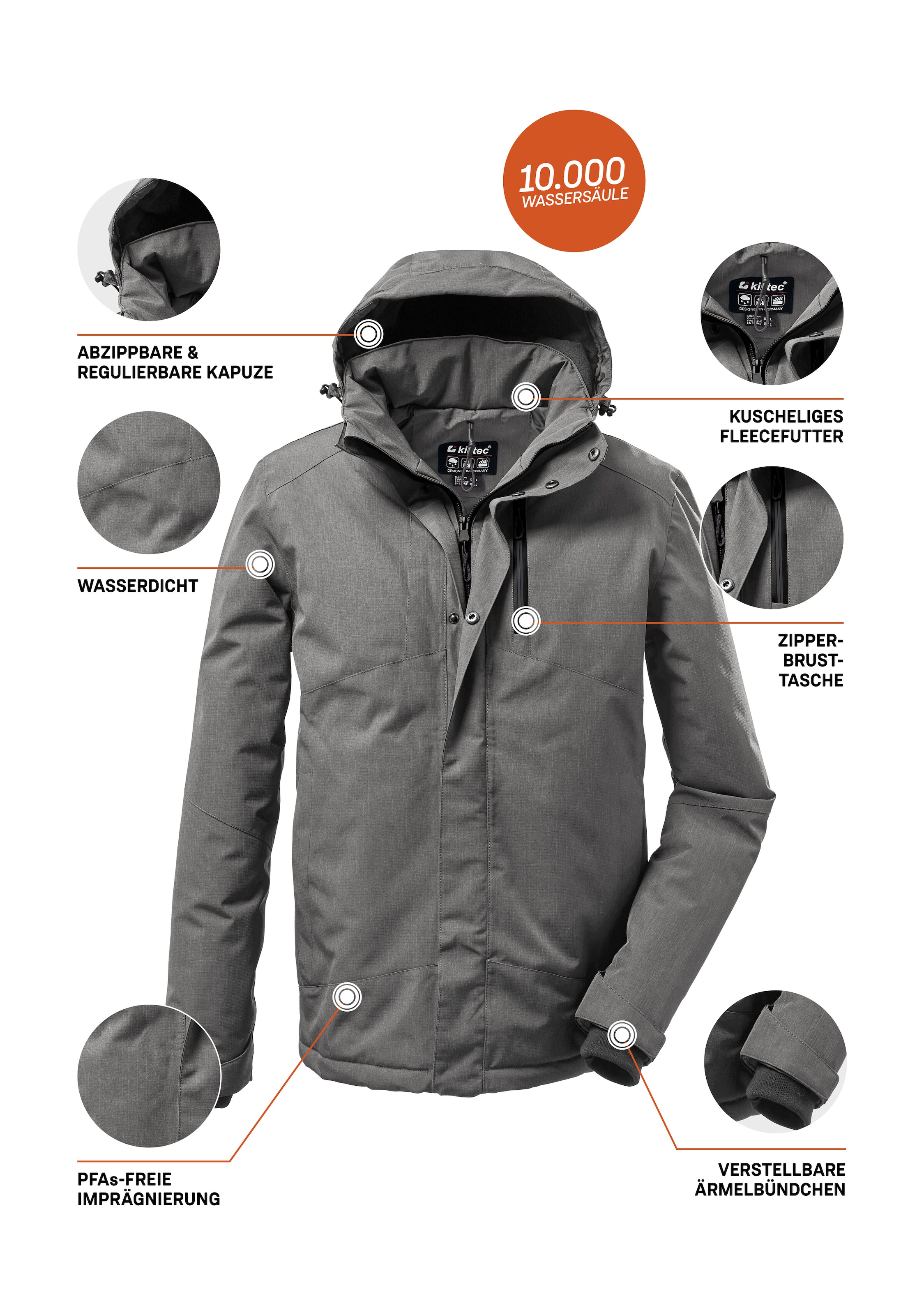 Killtec Outdoorjacke »KOW 161 MN JCKT«, Wasser- und winddichte Funktionsjacke mit abnehmbarer Kapuze