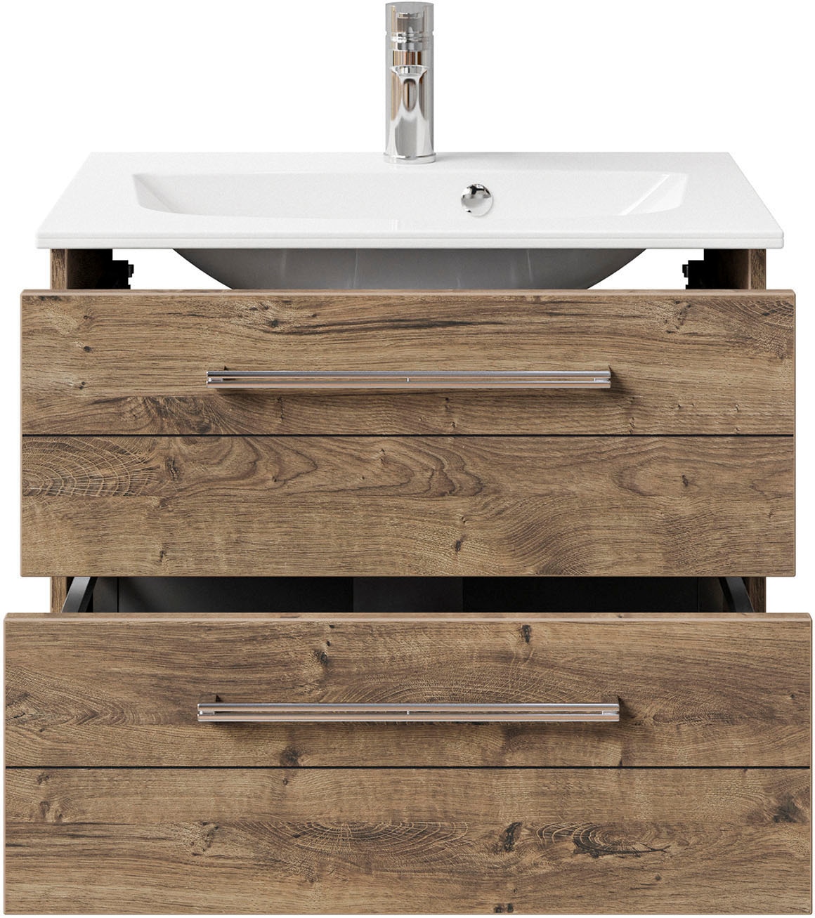 Saphir Waschtisch »Serie 6025 Mineralmarmor-Waschtisch mit Unterschrank, 67 cm breit«, Waschplatz mit 2 Schubladen, hängend, verschiedene Ausführungen