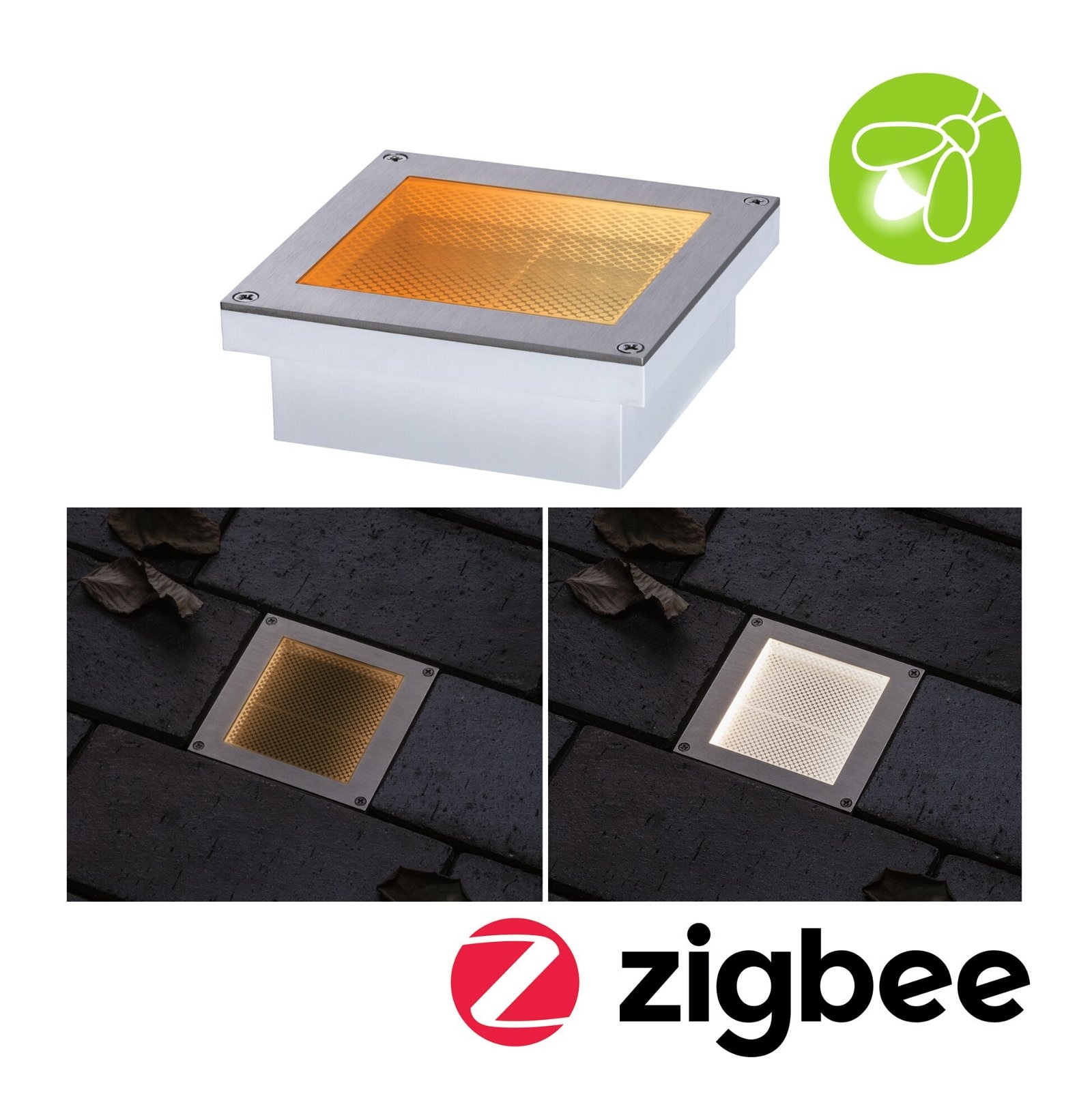 Paulmann LED Einbauleuchte »Brick IP67 eckig 100x100mm 1W 18lm 230V Edelstahl«, 1 flammig, Bodeneinbauleuchte Smart Home Zigbee 3.0, Insektenfreundlich