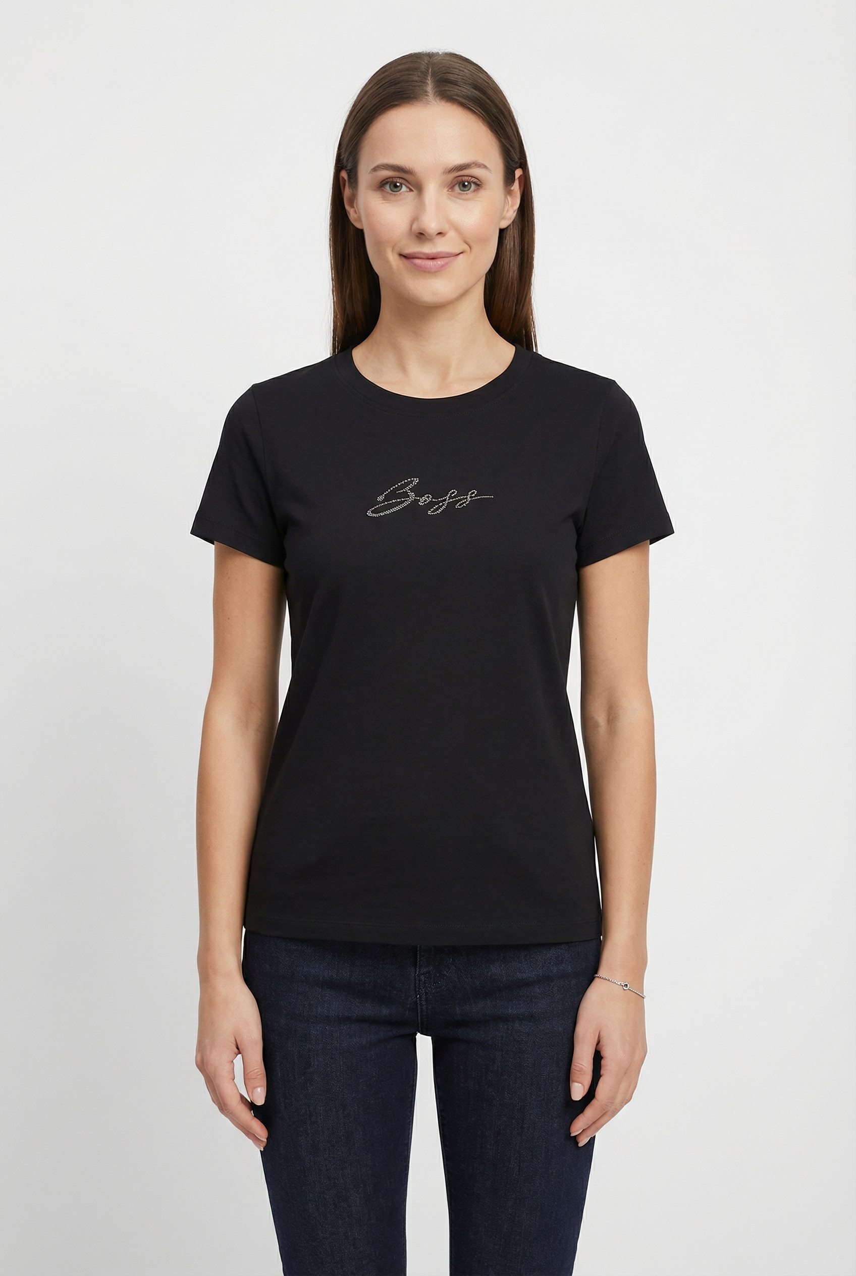 BOSS ORANGE T-Shirt »Esogo_MA_crystal Premium Damenmode« mit glitzer Logoschriftzug