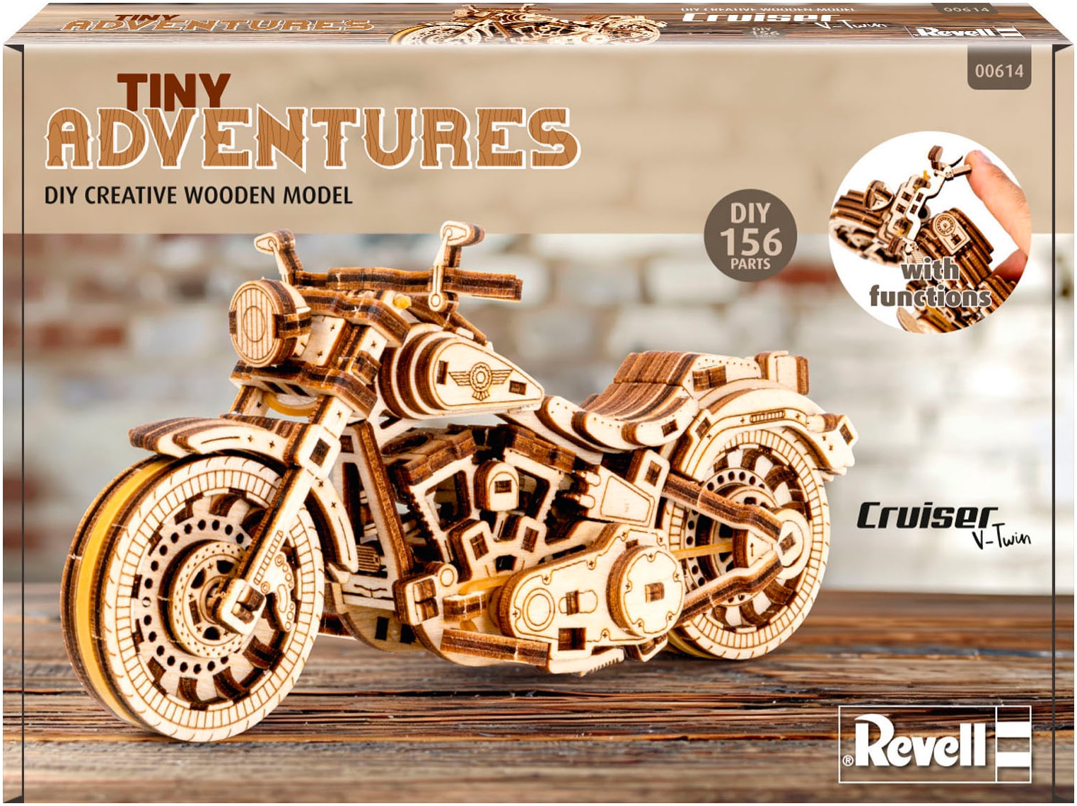 Revell® Modellbausatz »Revell Tiny Adventures, Cruiser V-Twin, Motorrad-Bausatz aus Holz« 1:13 Made in Europe, FSC® - schützt Wald