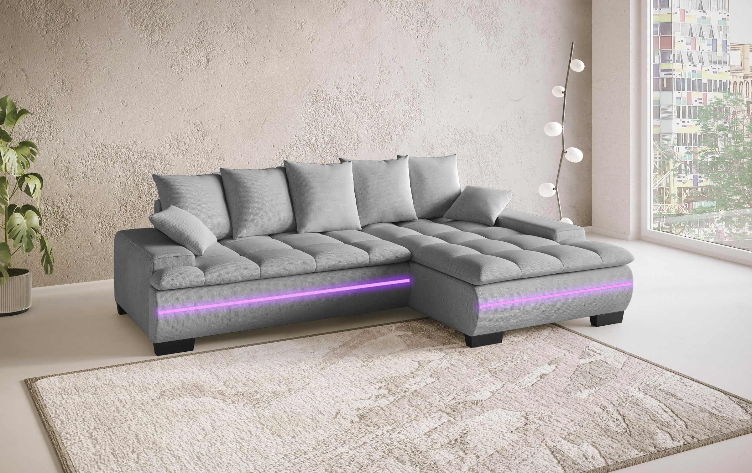 Mr. Couch Ecksofa »Haiti II, L-Form«, RGB-LED Beleuchtung, wahlweise mit Kaltschaum, Bett, Bettkasten