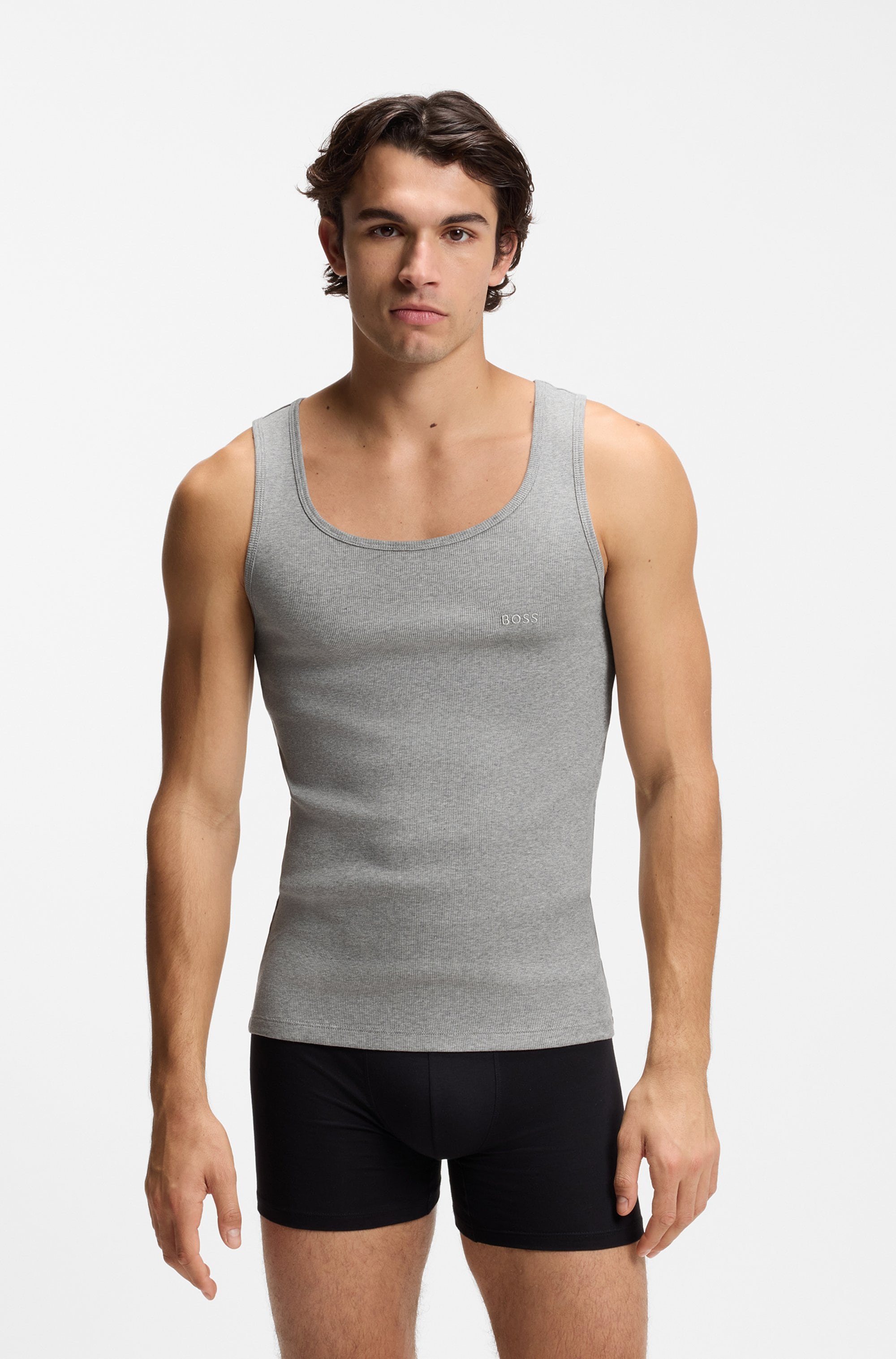 BOSS Tanktop »3P RibClassic BOSS ONE« Ton in Ton Stickerei auf der Brust