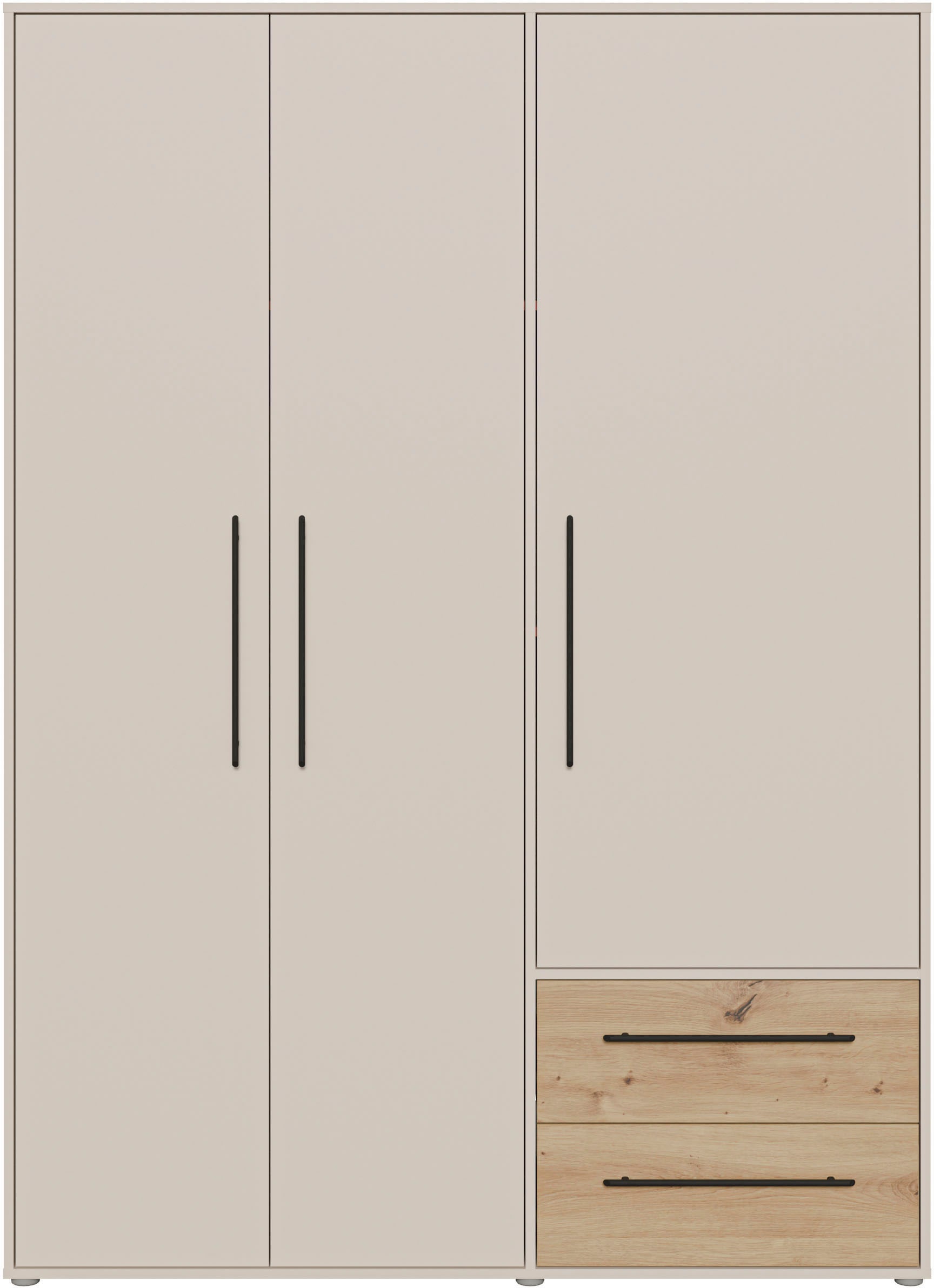 FORTE Kleiderschrank »Mokkaris ,Topseller, zeitloses Design, 3–4 Türen, Made in Europe« B/H/T ca. 145x200x59cm oder 206x200x59cm,  Schubladen + schwarze Stangengriffe, Made in Europe, viel Stauraum