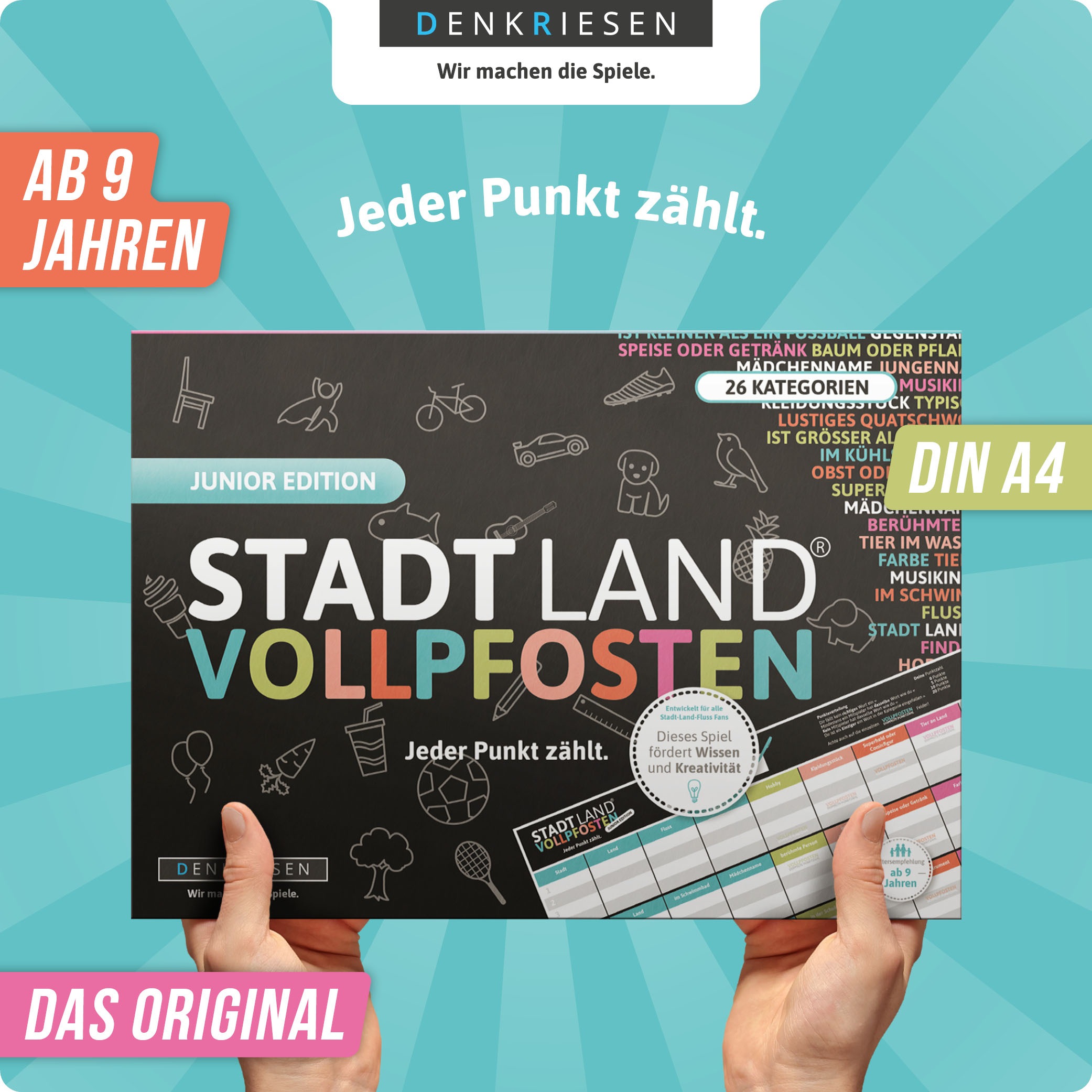 Denkriesen Spiel »Stadt Land Vollpfosten, Junior Edition  A4 Block« Made in Germany