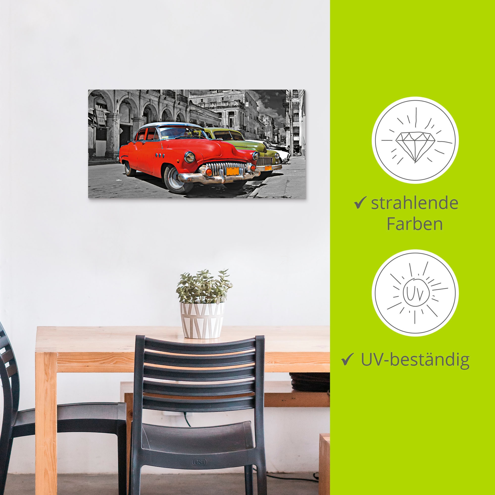 Artland Wandbild »Ansicht von bunten Havanna Autos«, Auto, (1 St.), als Alubild, Outdoorbild, Leinwandbild, Wandaufkleber, versch. Größen