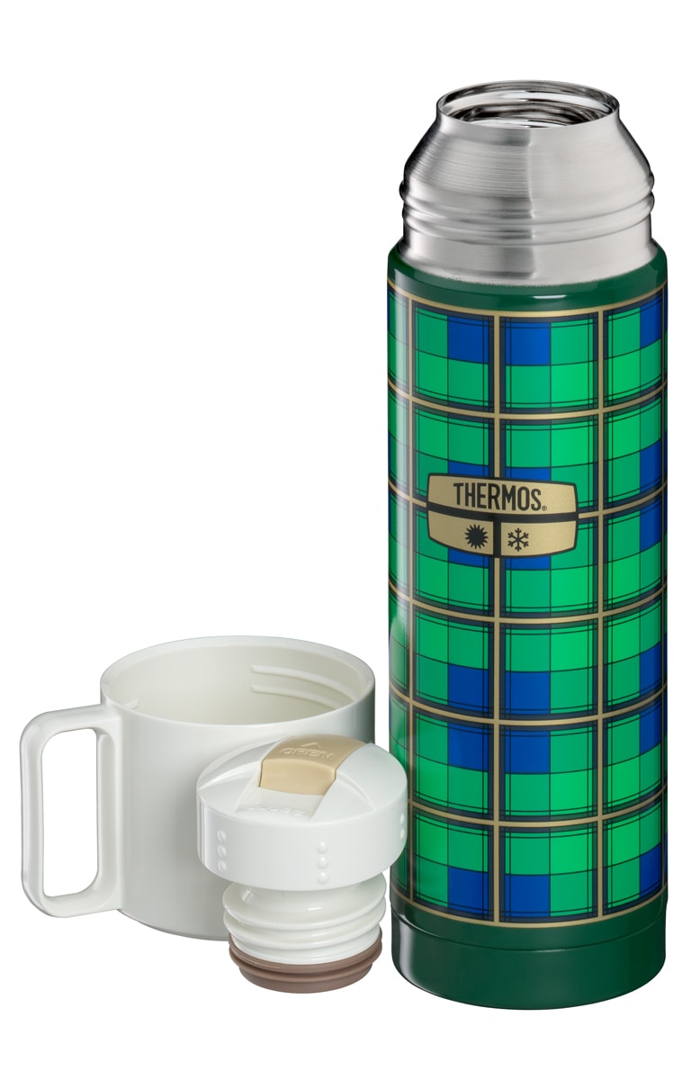 THERMOS Isolierflasche »REVIVAL BEVERAGE BOTTLE, Edelstahlkörper, spülmaschinenfest«, (1 tlg.), 0,5l, 18h heiß & 24h kalt, mit Push Button Lid & Trinkbecher mit Griff