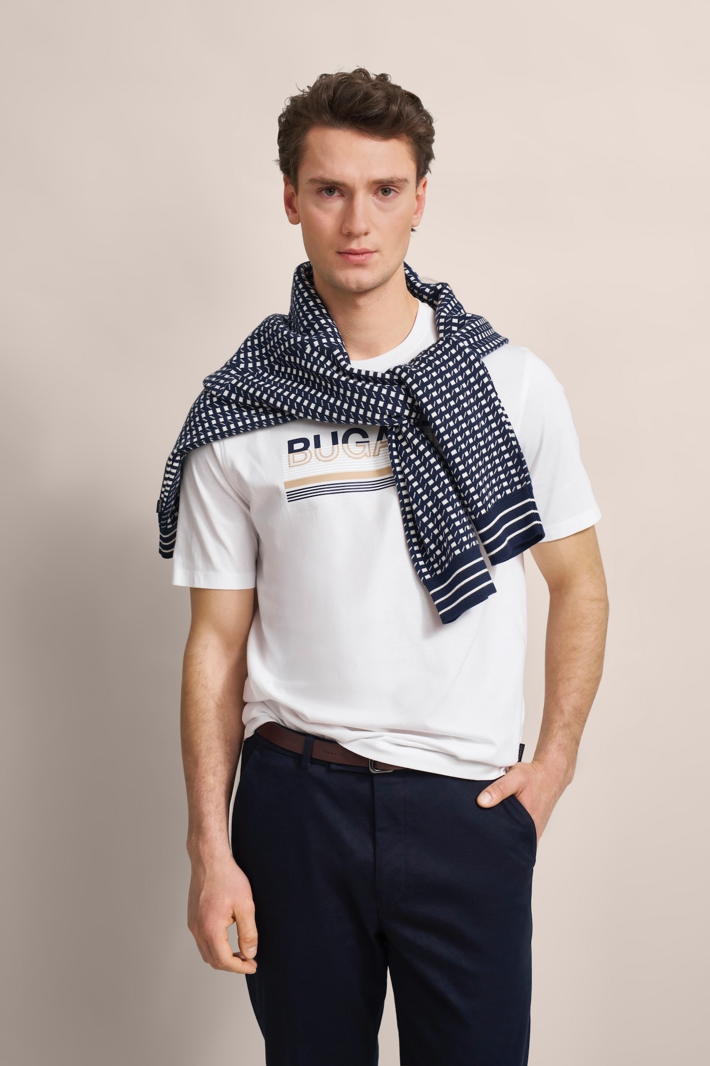 bugatti T-Shirt mit gummiertem Logo-Print