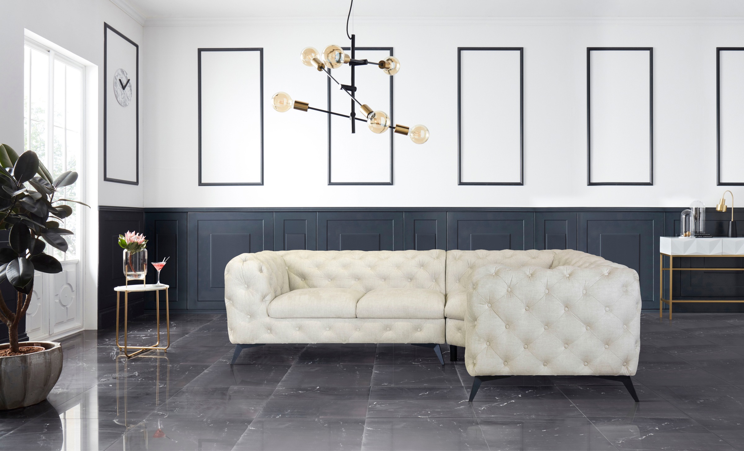 Leonique Chesterfield-Sofa »Ecksofa GLYNIS L-Form mit Wellenunterfederung, günstig online kaufen