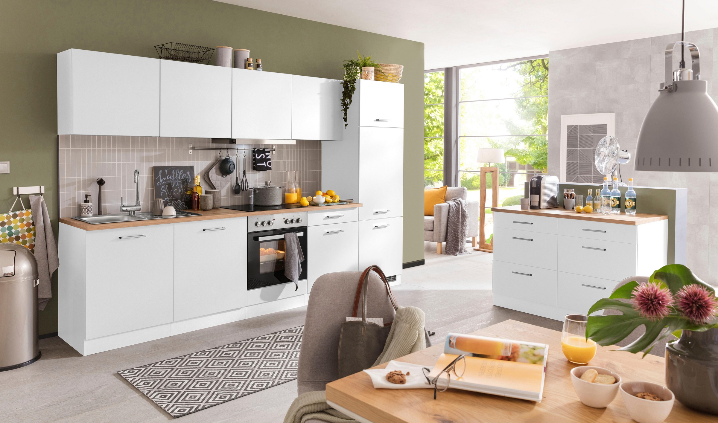 KOCHSTATION Küchenzeile »KS-Kehl«, mit E-Geräten, Breite 300 cm, inkl. Kühlschrank