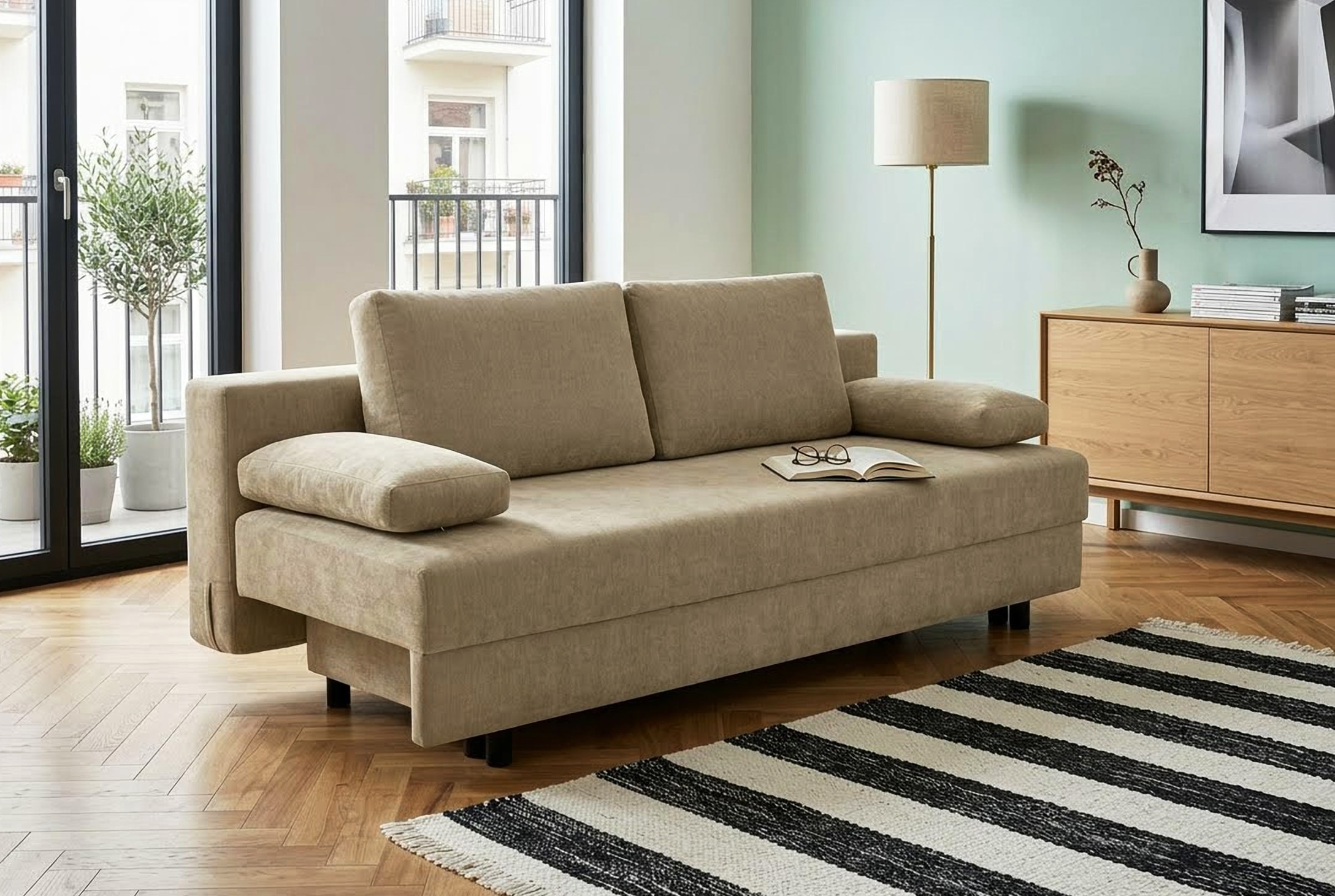 OTTO home Schlafsofa »ONNIKO, Breite: 192 cm, Liegefläche 121x192 cm, Feinstruktur-Bezug« mit Bettfunktion & Bettkasten