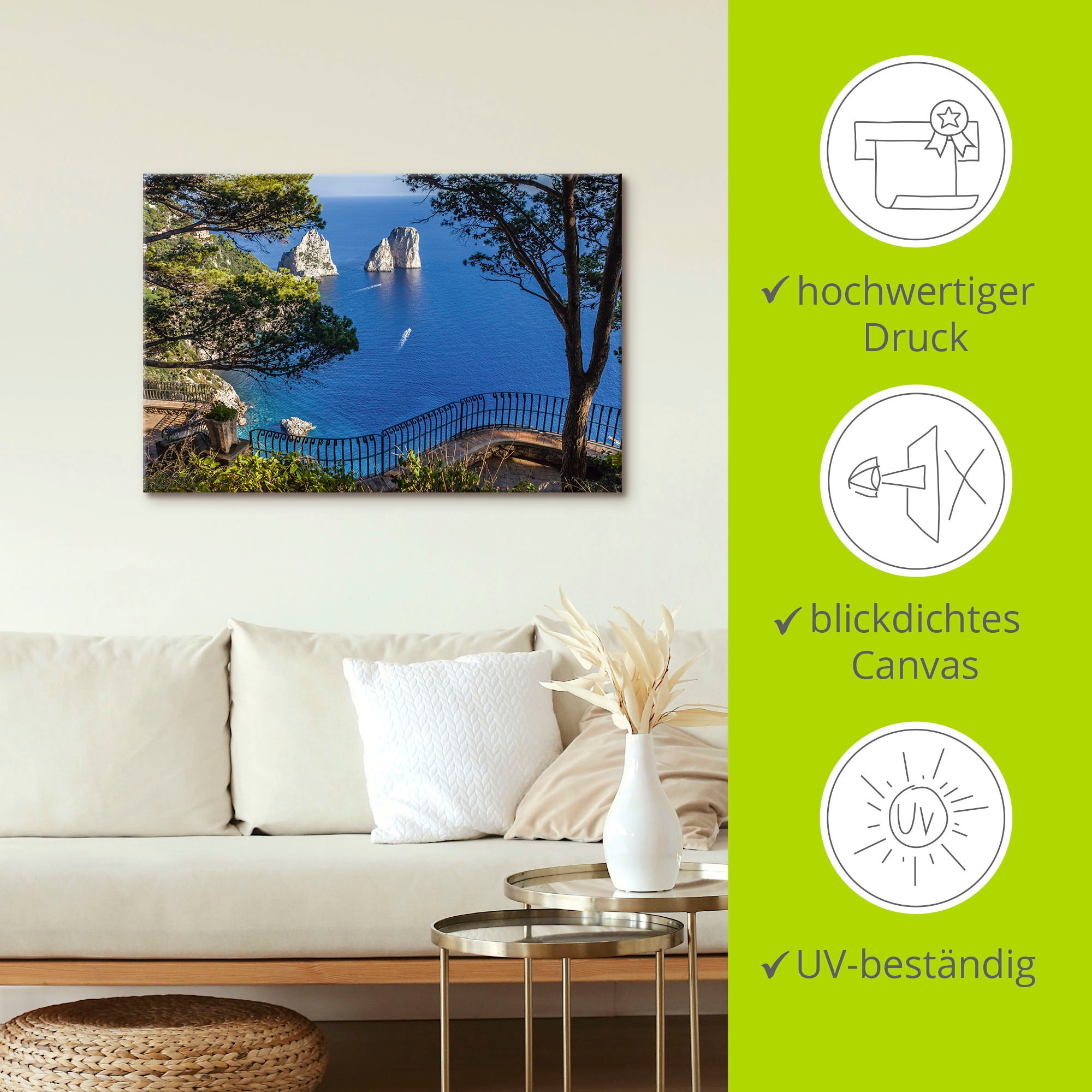Artland Wandbild »Faraglione-Felsen auf Capri, Italien«, Meer Bilder, (1 St.), als Alubild, Outdoorbild, Leinwandbild, Poster, Wandaufkleber