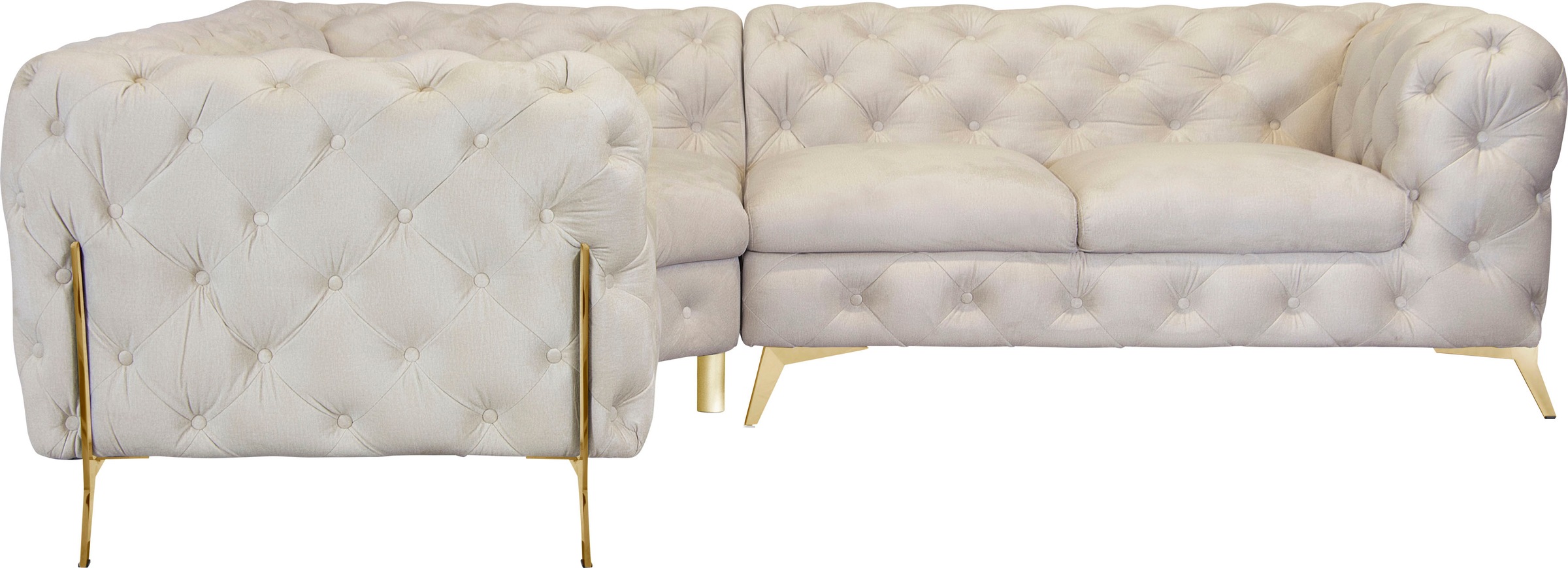 Leonique Chesterfield-Sofa »Amaury L-Form«, Chesterfield-Optik, Breite/Tiefe je 262 cm, Fußfarbe wählbar