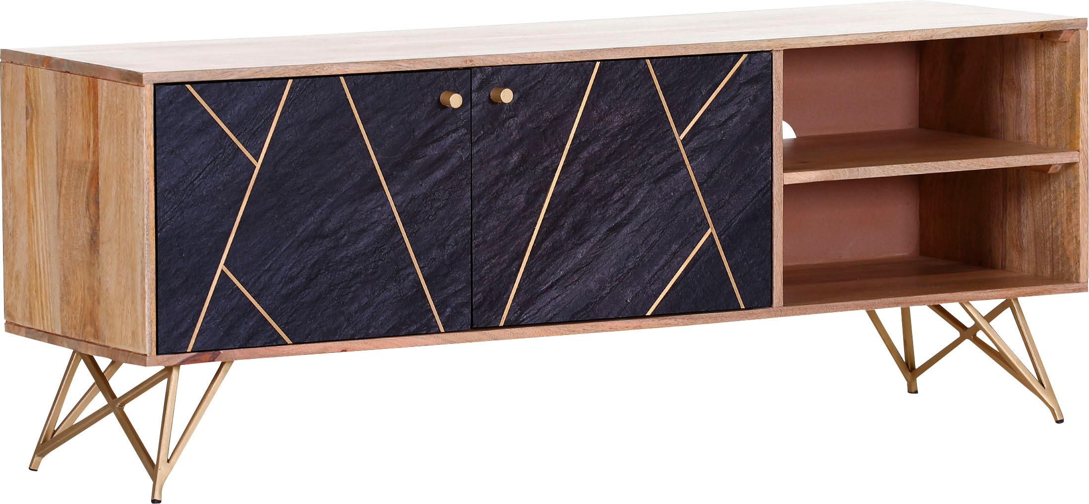 Gutmann Factory Lowboard »Lennon«, Kommode mit Echtsteinfurnier und Messingapplikationen
