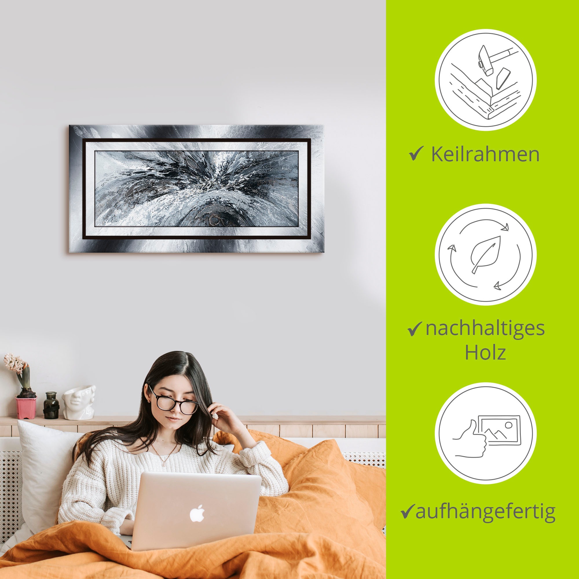 Artland Wandbild »Schwarz - weiß abstrakt 1«, Muster, (1 St.), als Alubild, Outdoorbild, Leinwandbild, Poster in verschied. Größen