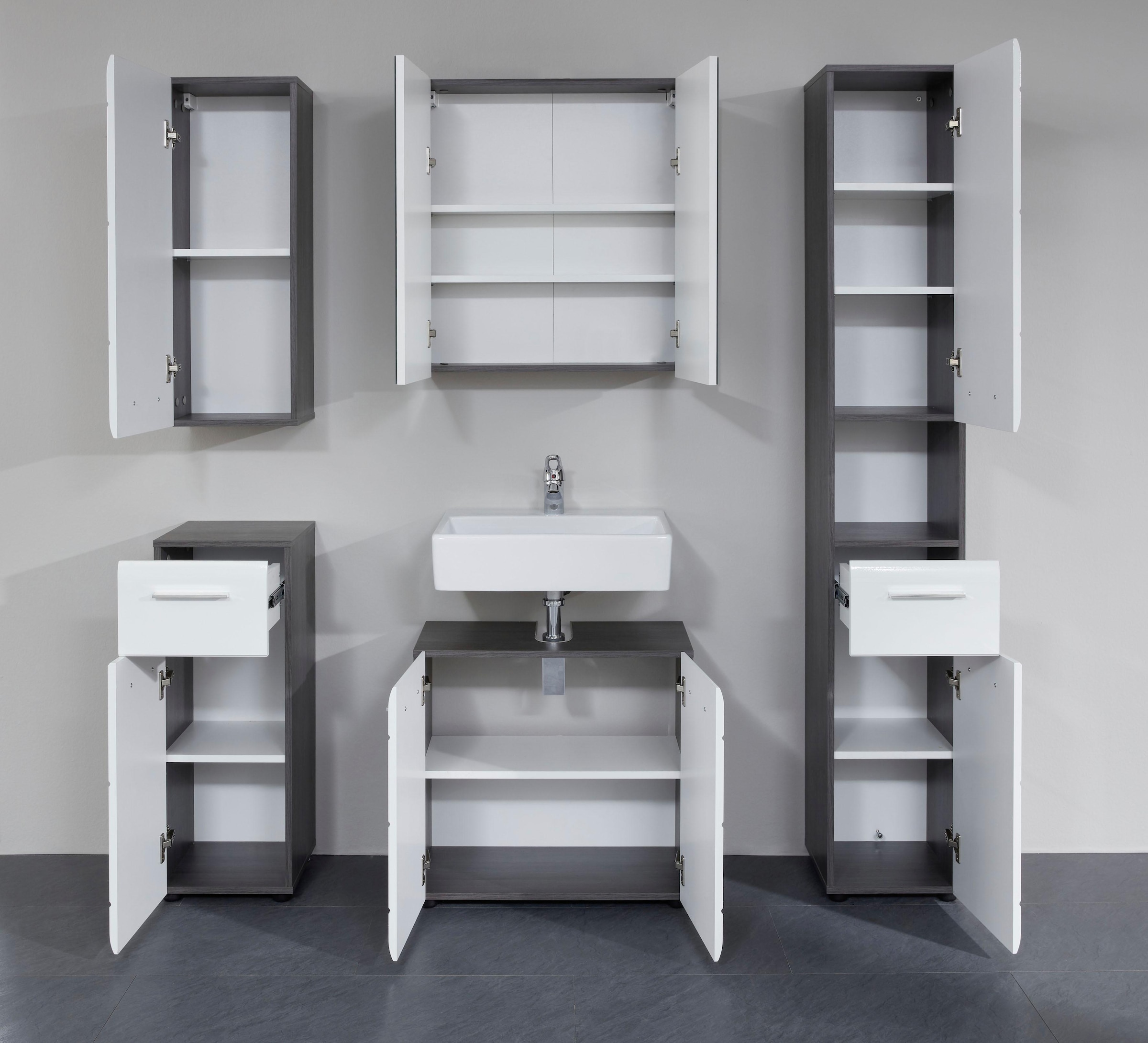 INOSIGN Badmöbel-Set »Sovana«, (Set, 5 St.), Badezimmerschränke mit Fronten  in Hochglanz- oder Holzoptik im Online-Shop bestellen