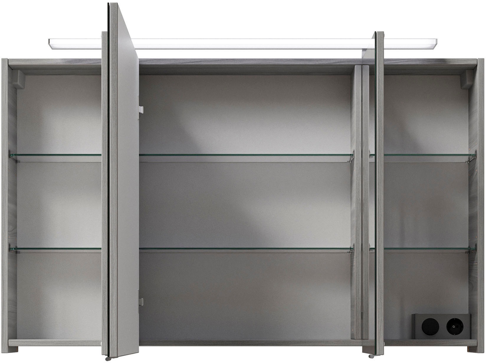 Saphir Badmöbel-Set »Serie 6025 2-teilig Mineralmarmor-Waschtisch mit LED-Spiegelschrank«, (2 St.), Waschplatz 117cm breit, 2 Schubladen, 3 Spiegel-Türen, inkl Türdämpfer