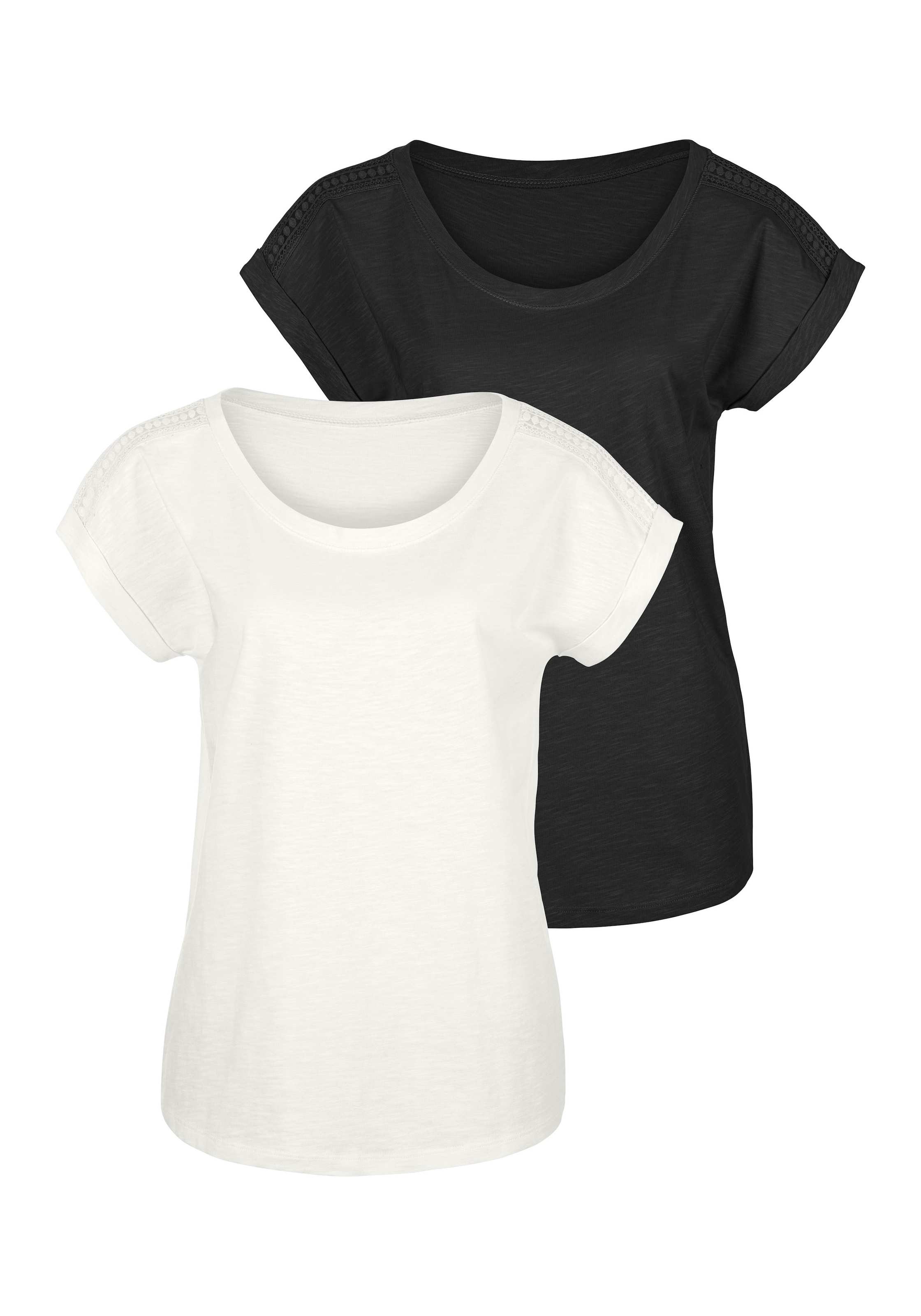 Vivance T-Shirt, (Packung, im 2er-Pack), Online-Shop mit Häkelspitze an der Schulter bestellen