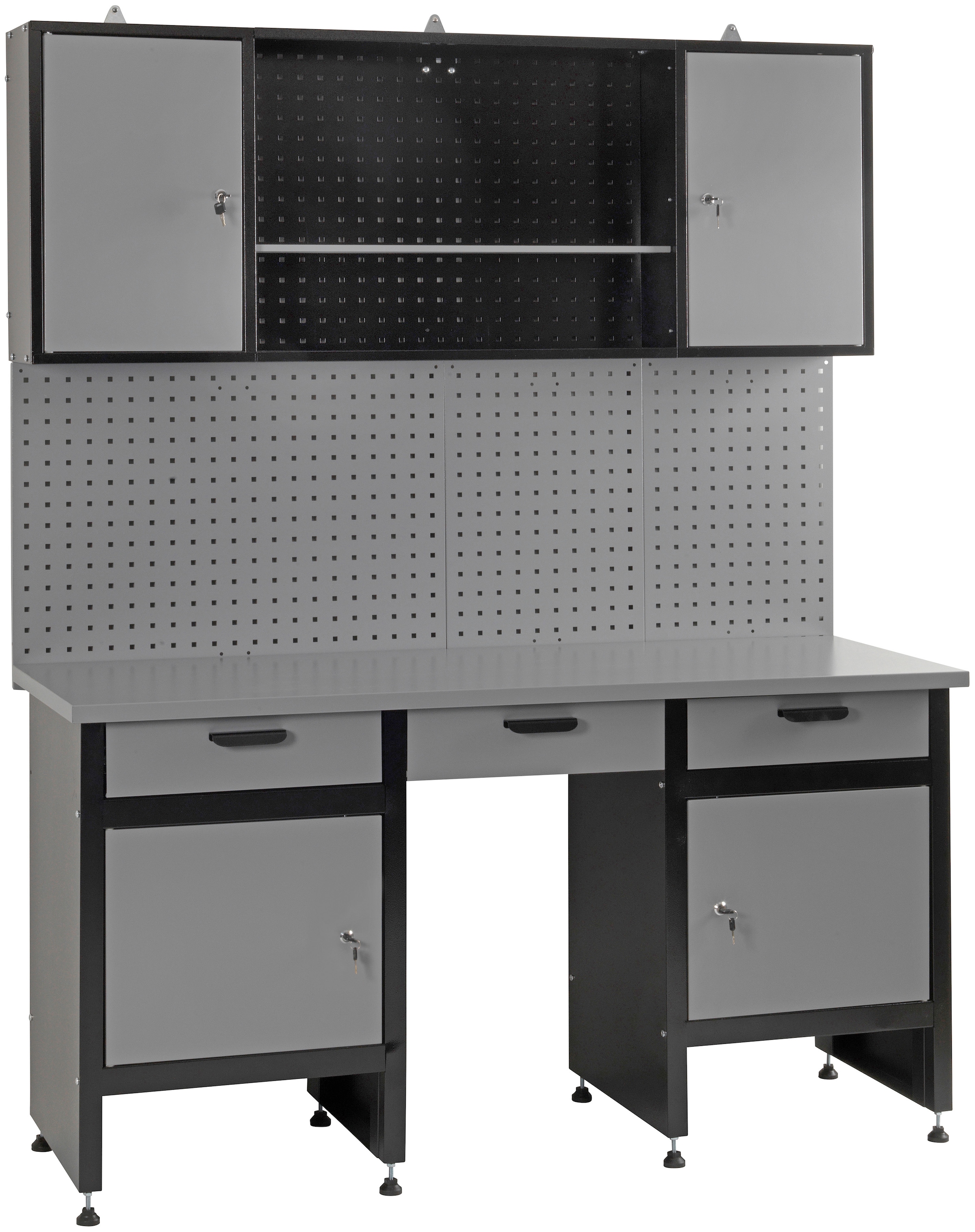 Profiwerk Werkbank »Werkstattset Kiel«, (Set, 3 tlg.), Breite 160 cm, abschließbar, höhenverstellbar, Hängeschrank & Lochwand
