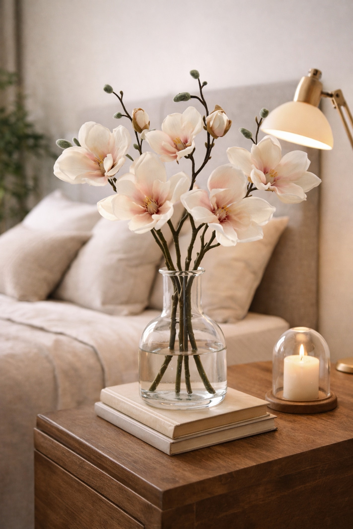 I.GE.A. Kunstzweig »Magnolienzweig künstlich« 5er Set Kunstblumen Magnolie Blume Seidenblumen Deko Frühling Hochzeit