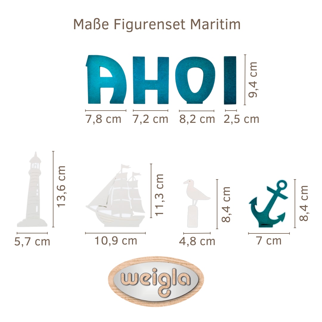 Weigla Deko-Schriftzug »und Figurenset "Maritim" für WEIGLA Dekosockel, aus Holz« Erzgebirge garantiert, maritime Innendeko