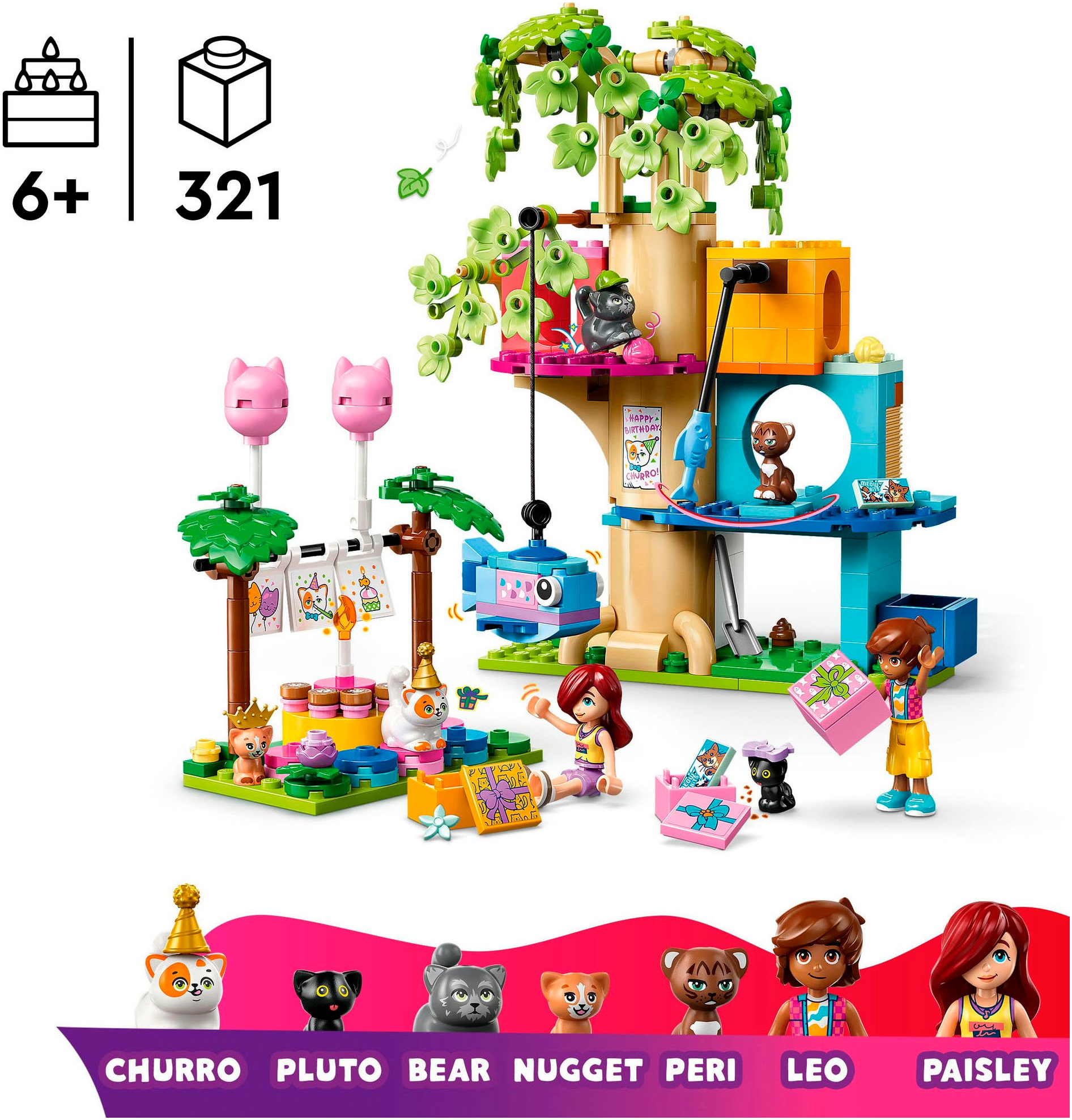 LEGO® Konstruktionsspielsteine »Katzengeburtstagsparty & Baumhaus (42666), LEGO Friends«, (321 St.), Made in Europe