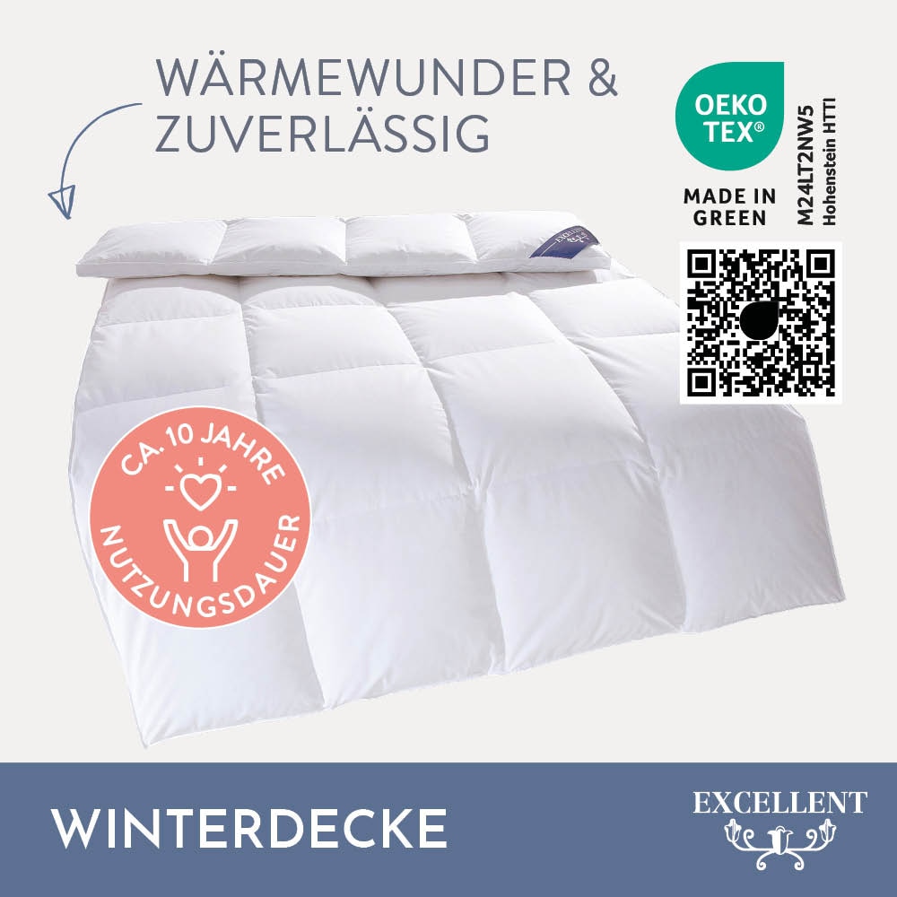 Excellent Daunenbettdecke »VENEDIG, Bettdecken für Sommer und Winter, Decke«, polarwarm, Füllung 90% Daunen, 10% Federn, Bezug 100% Baumwolle, (1 St.), Bettdecke 135x200 cm, 155x220cm und weitere Größen, Made in Germany